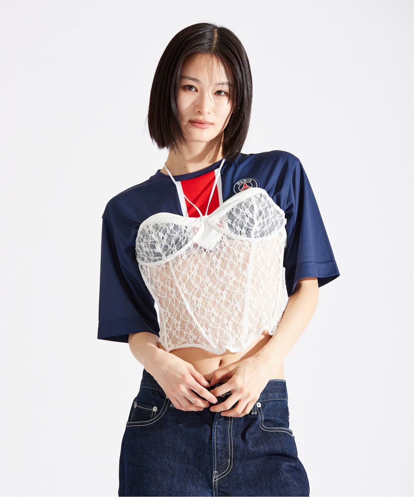 tシャツ 「Paris Saint-Germain / パリ・サン＝ジェルマン」SATINxLACE GAME TOPS レディース tシャツ 「Paris Saint-Germain / パリ・サン＝ジェルマン