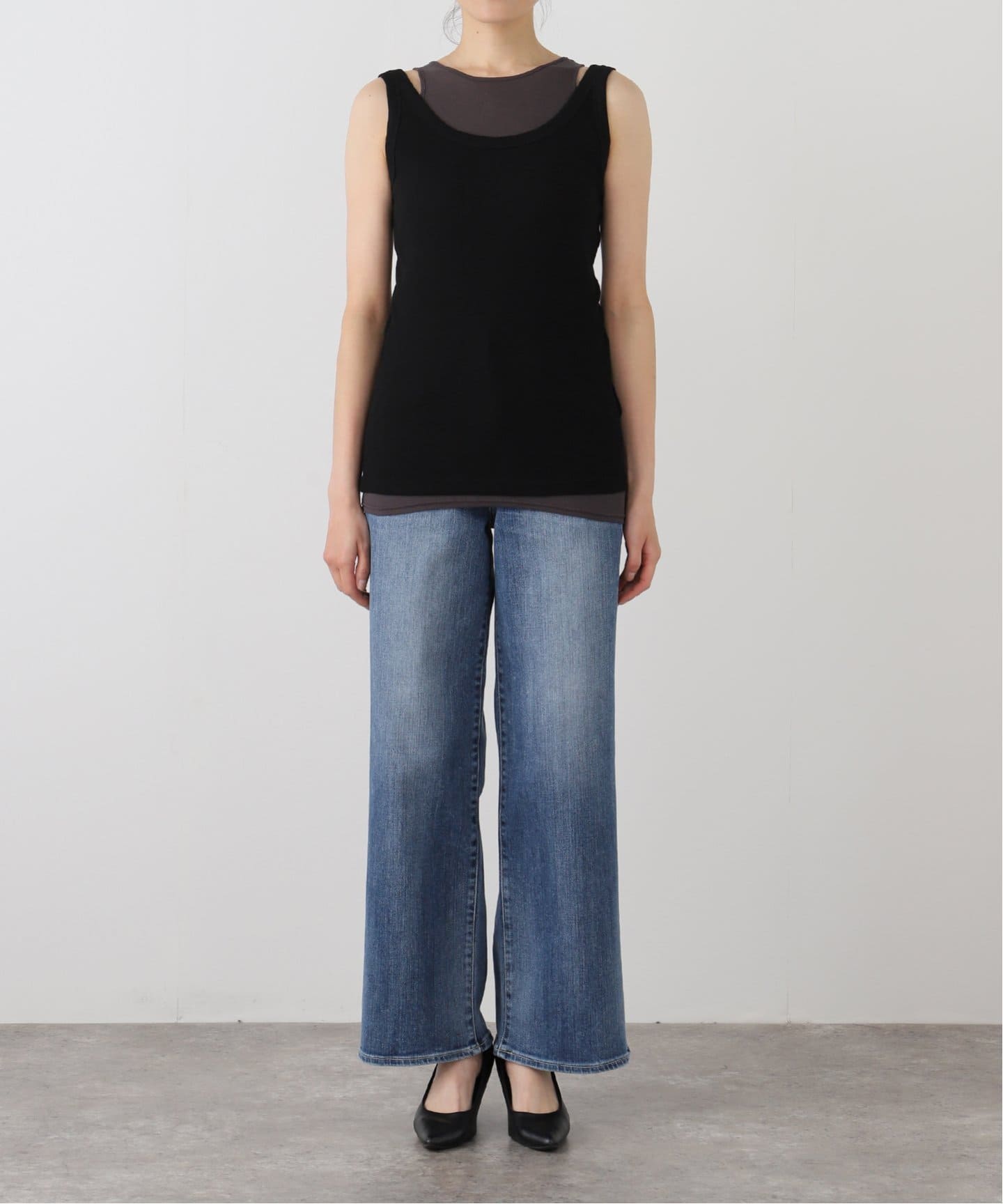 VALLAN グレー タンクトップ AZUL BY MOUSSY | シアークロシェニットタンクトップ (タンクトップ
