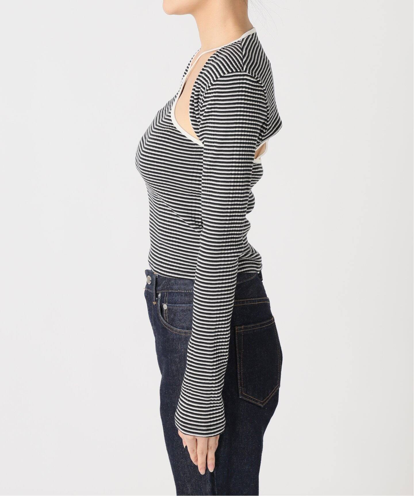 美品 JANE SMITH 25SS ボーダー リブキャミソール&アームカバー JANE SMITH/ジェーンスミス】COTTON RANDOM BORDER RIB CAMI