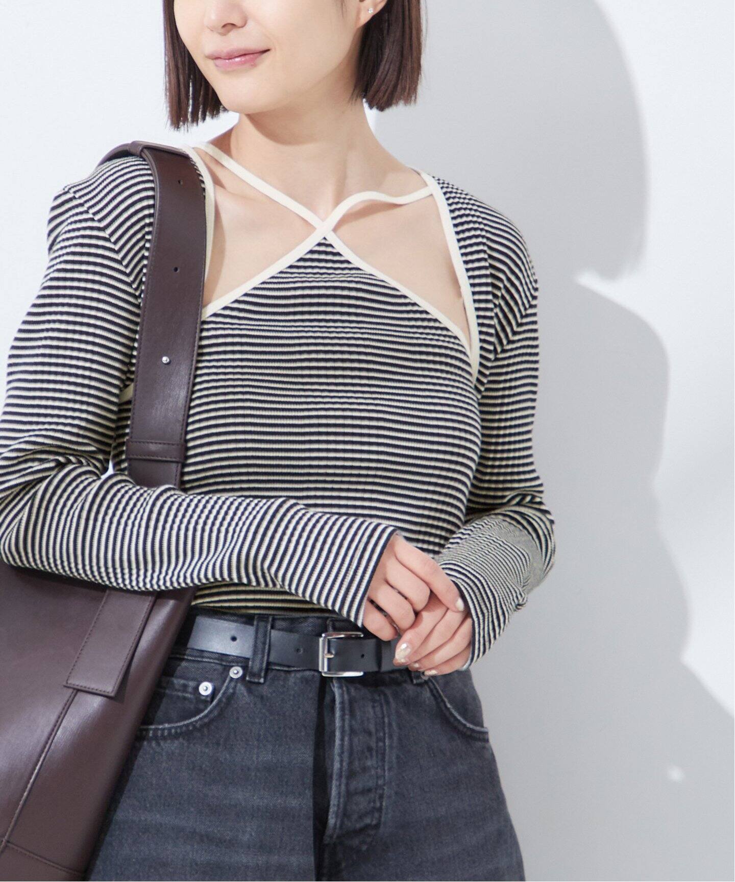JANE SMITH/ジェーンスミス】COTTON RANDOM BORDER RIB CAMI 