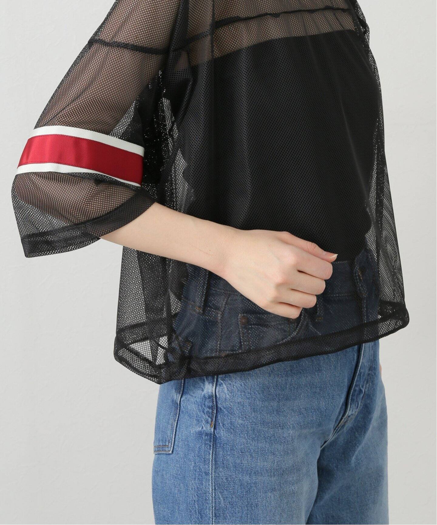 ジョンメイソンスミス ジェーンスミス 25SS POLYESTER MESH FOOTBALL SHIRT カットソー メッシュ 38 黒 赤 白 /MI ■OS レディース JOHN MASON SMITH / JANE SMITH】ポリエステルメッシュ