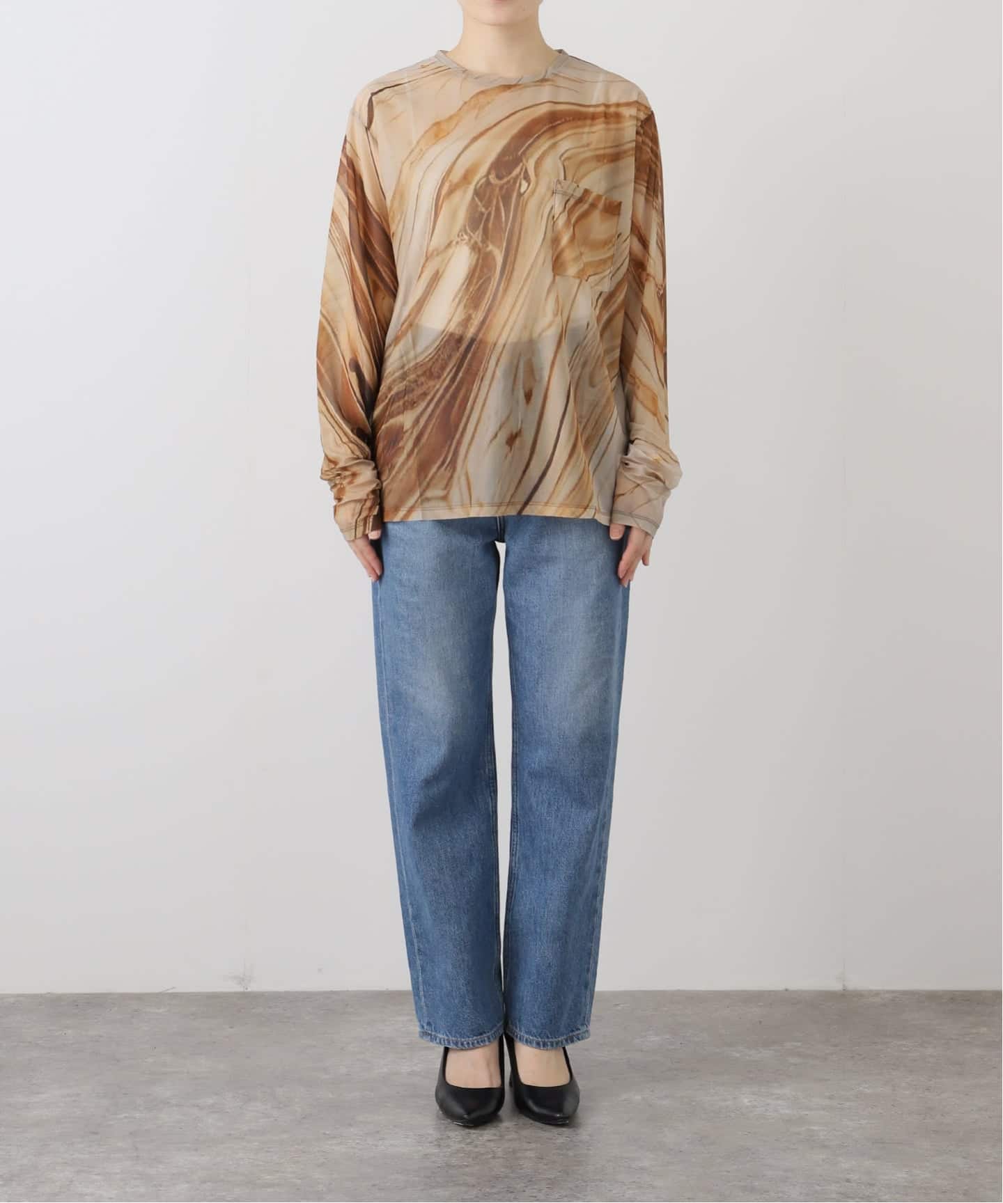 FUMIE TANAKA(フミエタナカ)】sheer long T：カットソー（Tシャツ