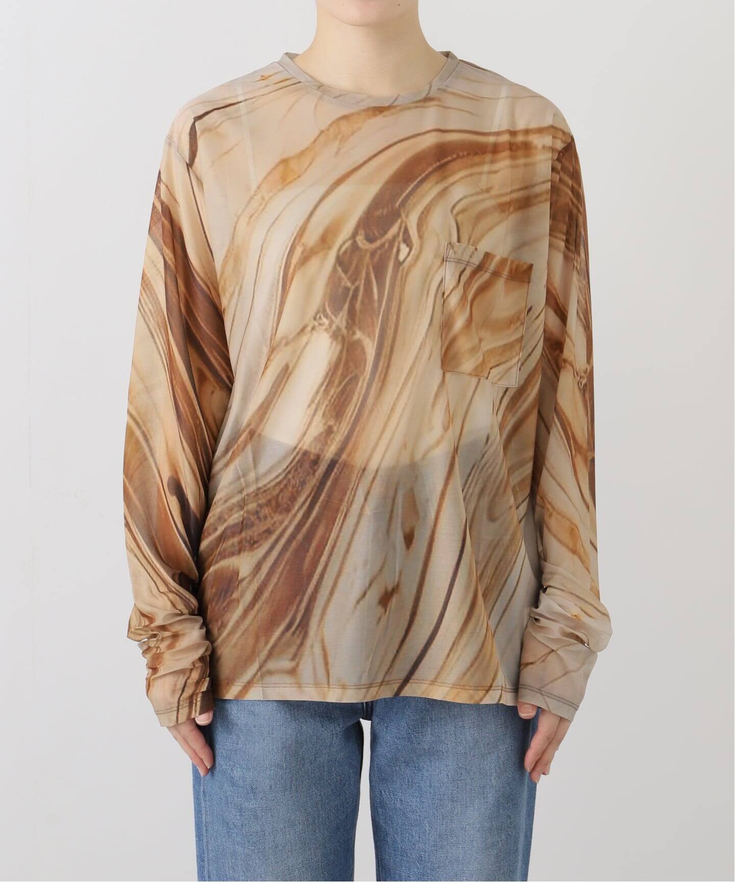 FUMIE TANAKA(フミエタナカ)】sheer long T：カットソー（Tシャツ 