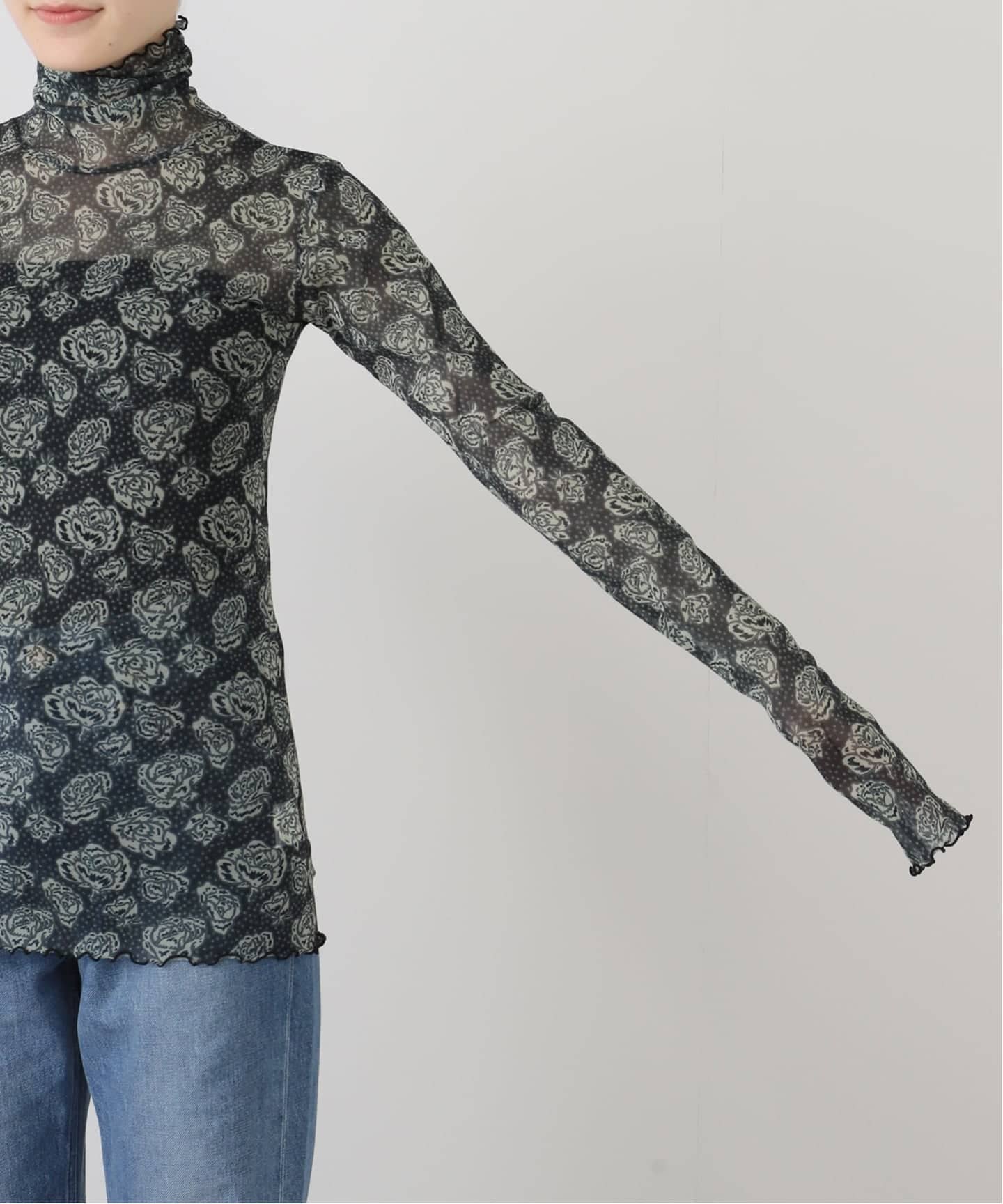 FUMIE TANAKA(フミエタナカ)】flower mesh high neck：カットソー（T