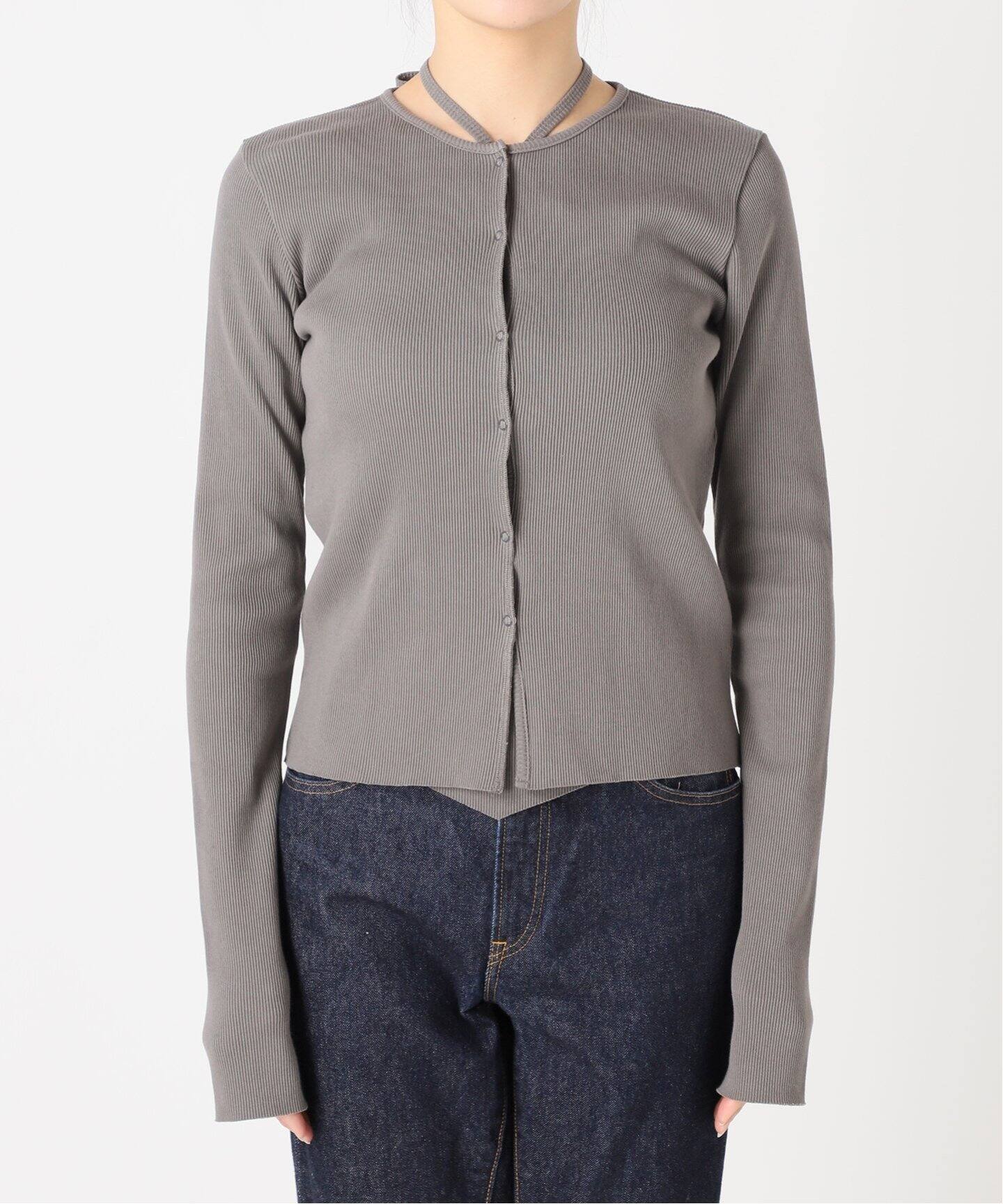予約》【Uhr/ウーア】Rib Halterneck Tops Cardigan：カーディガン  