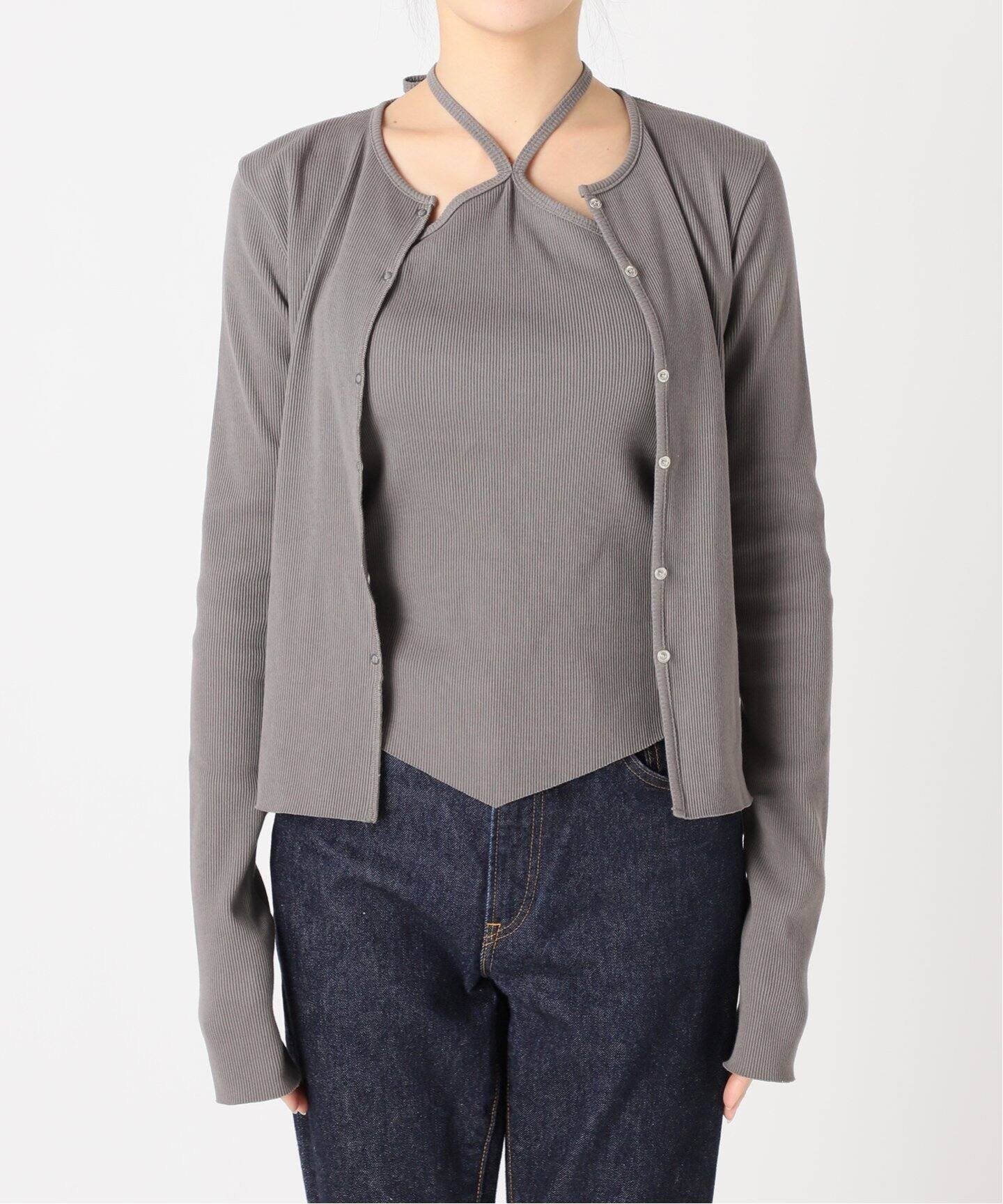 Uhr/ウーア】Rib Halterneck Tops Cardigan：カーディガン 