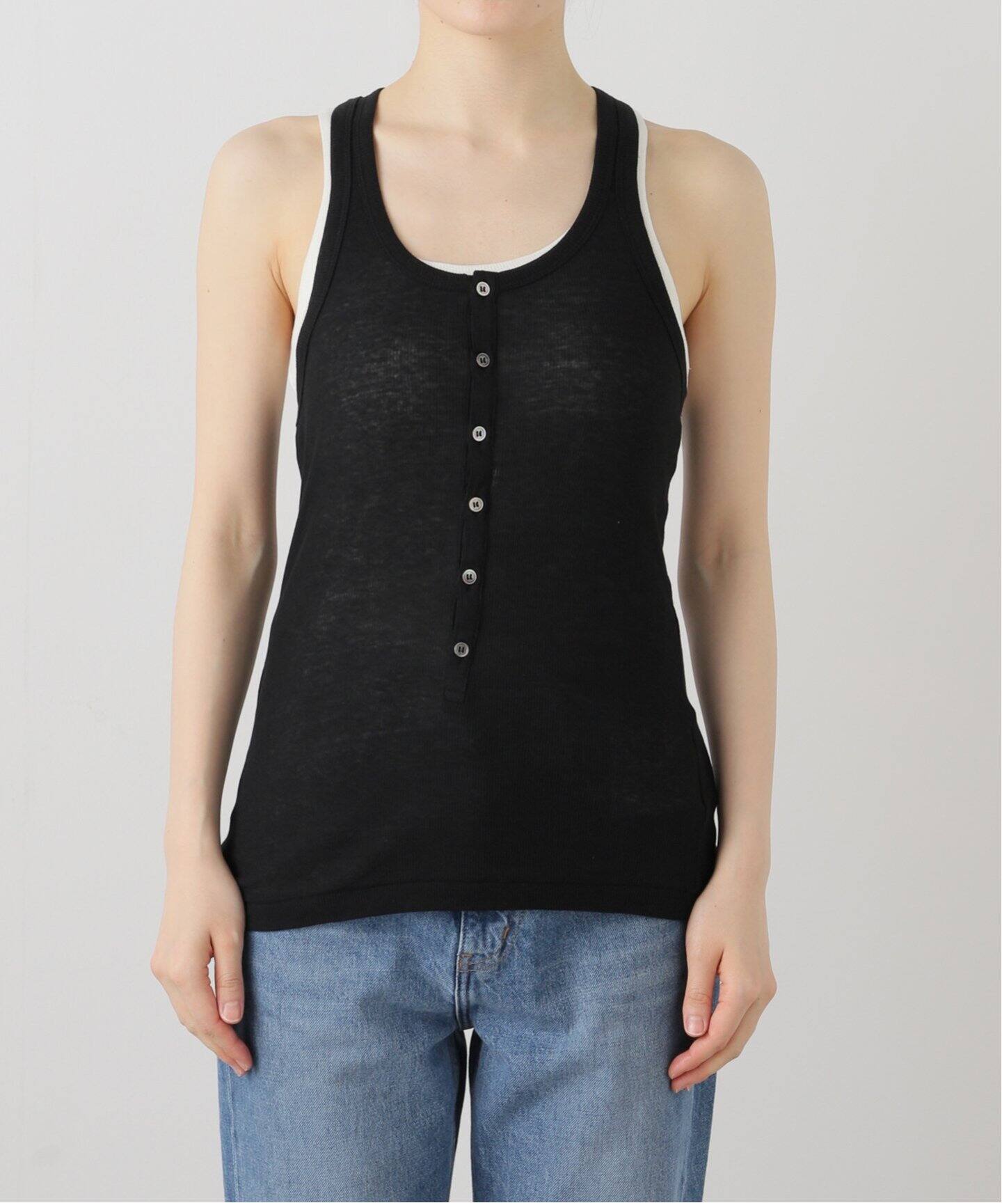INSCRIRE /アンスクリア】Natural Mix Rib Layered T/T：タンクトップ 