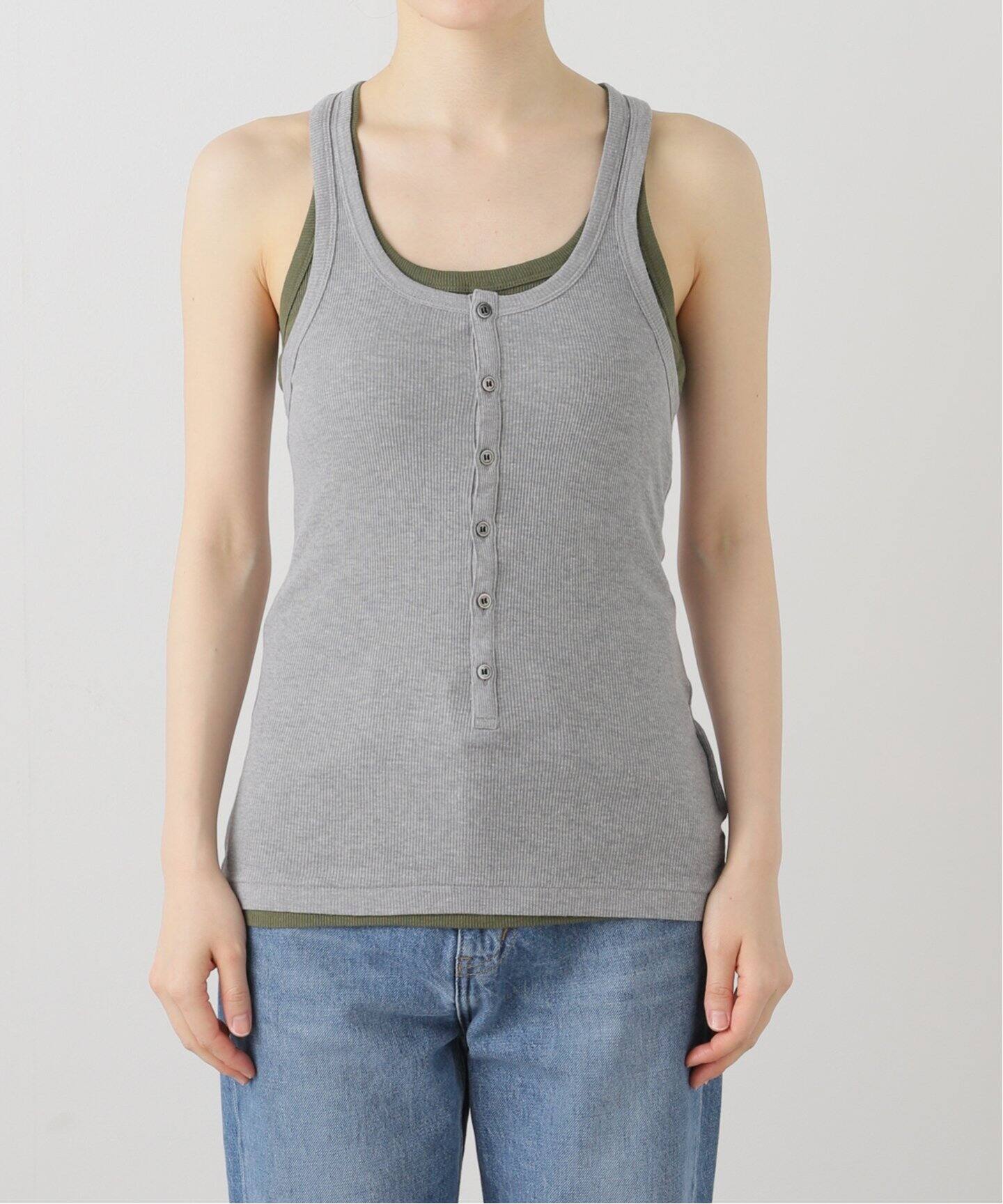 INSCRIRE /アンスクリア】Natural Mix Rib Layered T/T：タンクトップ 