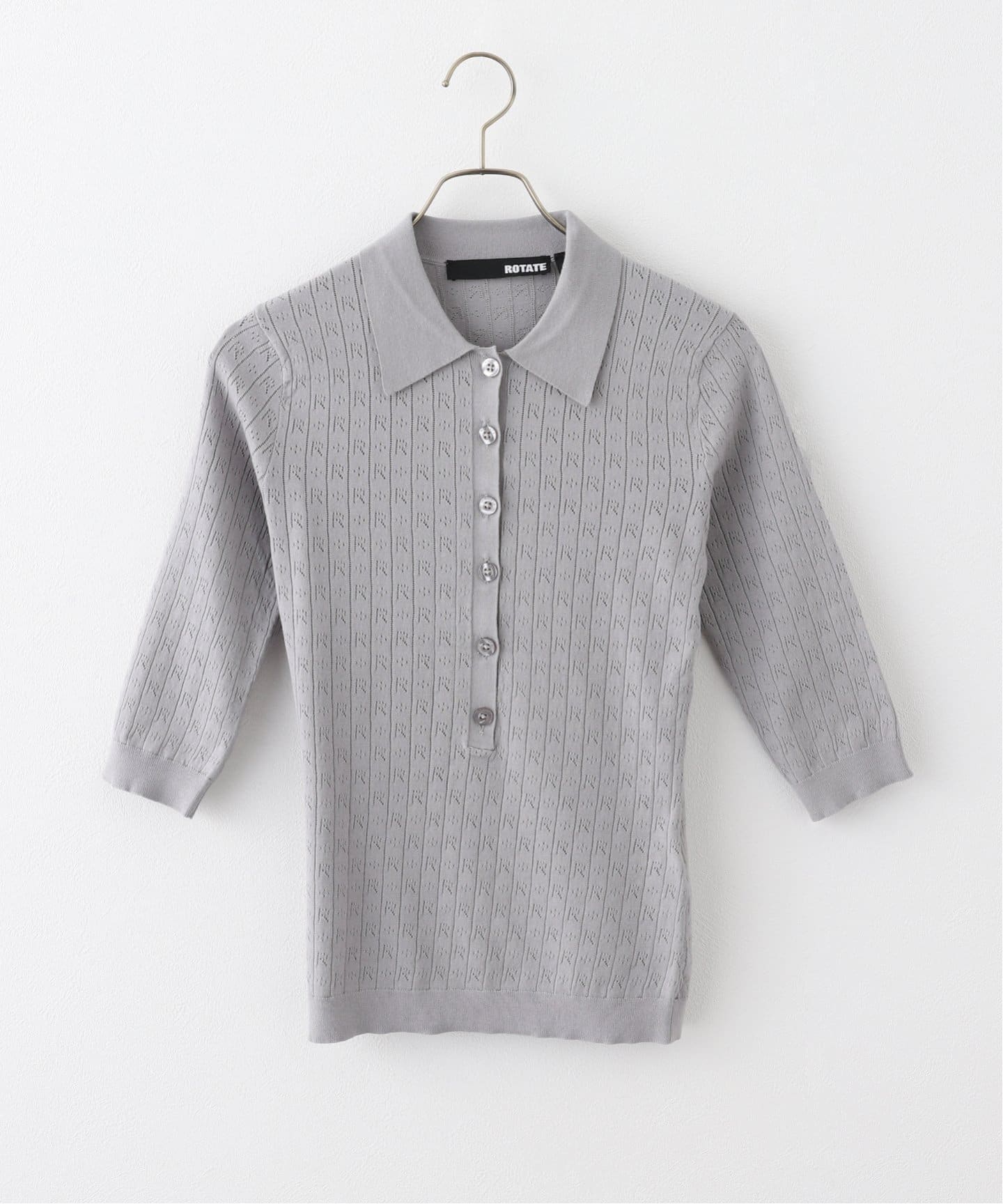 ポロシャツ ポロ 「ROTATE/ロテート」Pointelle Polo Shirt：ポロシャツ レディース ROTATE/ロテート】Pointelle Polo Shirt：ポロシャツ