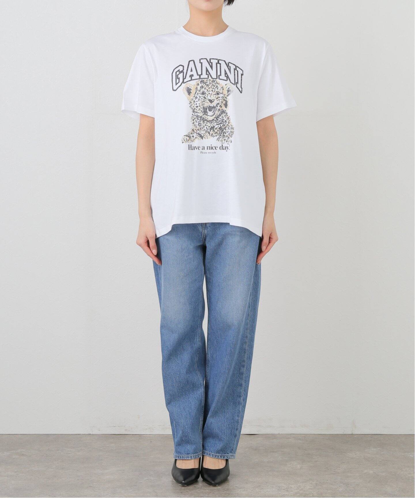 GANNI/ガニ―】Basic Jersey Leopard Relaxed T-shi：Tシャツ（T