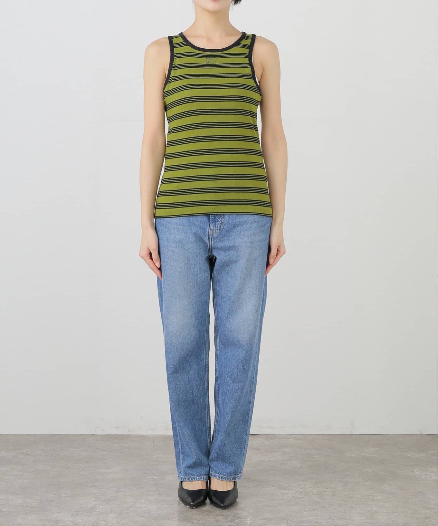 GANNI/ガニ―】Striped Soft Cotton Rib Tank Top：タンクトップ