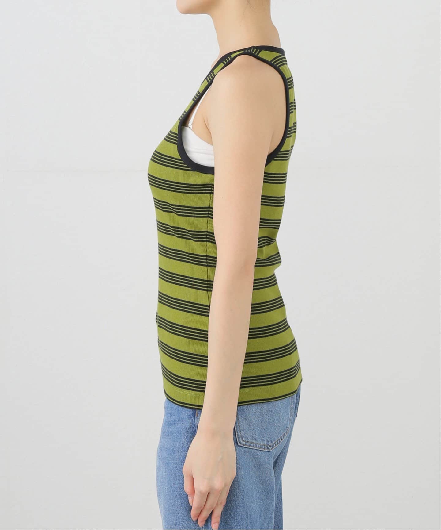GANNI/ガニ―】Striped Soft Cotton Rib Tank Top：タンクトップ