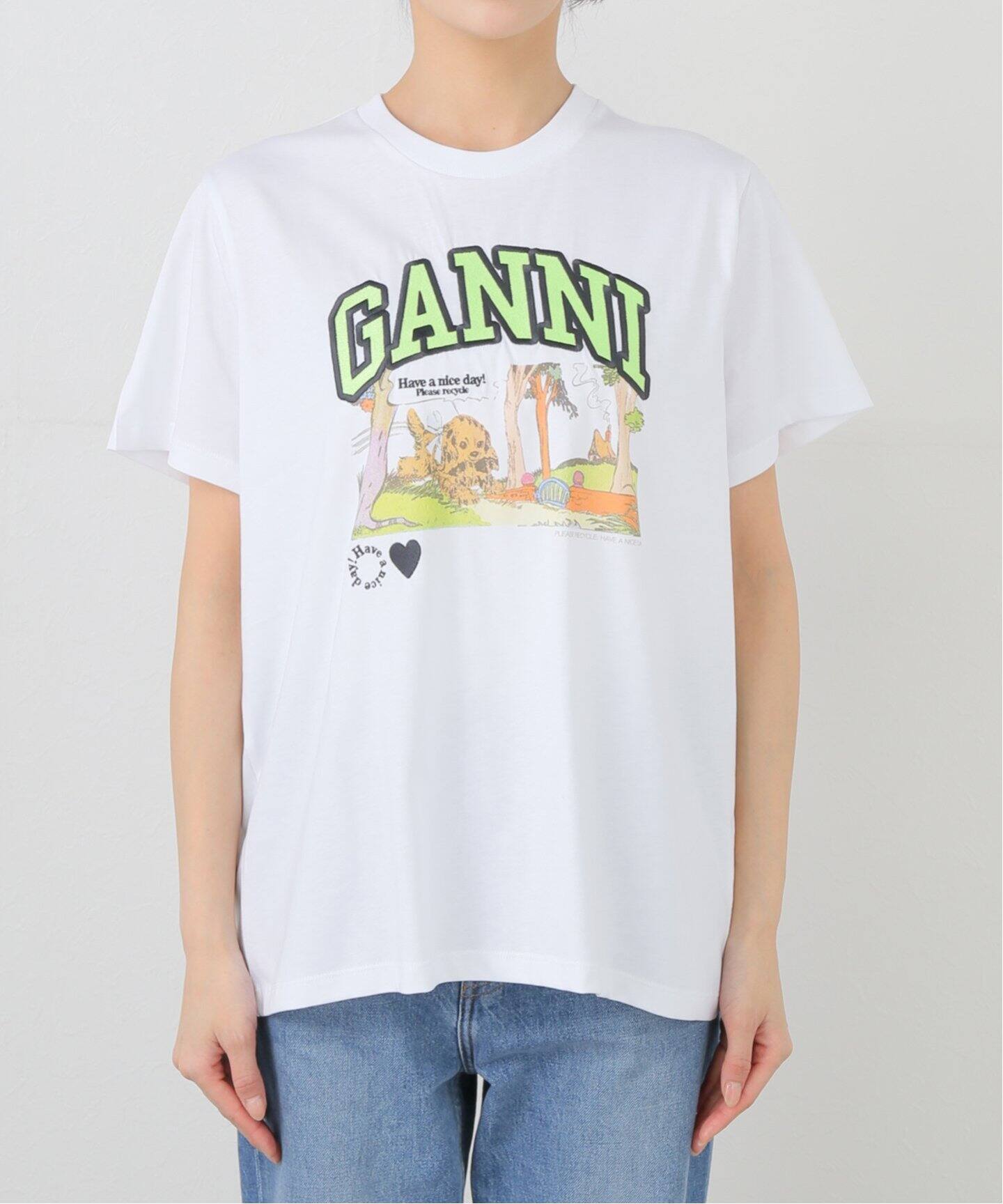 GANNI ポピーC リラックス ロゴ 白Tシャツ ★人気★残りわずか GANNI/ガニ―】Basic jersey Poppy C Relaxed T-shi：Tシャツ（T