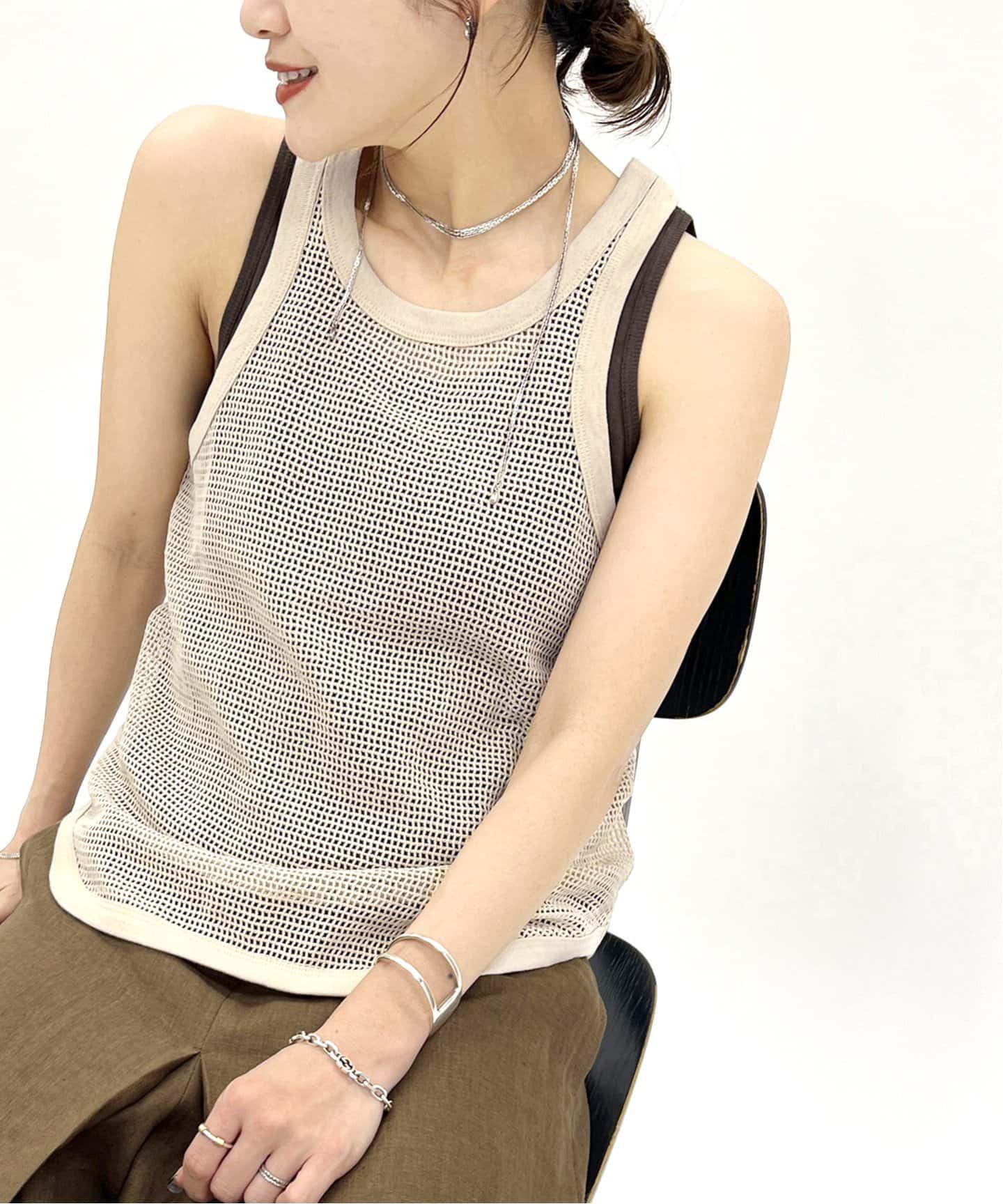 ジャーナルスタンダード　ベージュ メッシュ タンクトップ 追加予約》メッシュノースリーブ（タンクトップ）｜JOURNAL