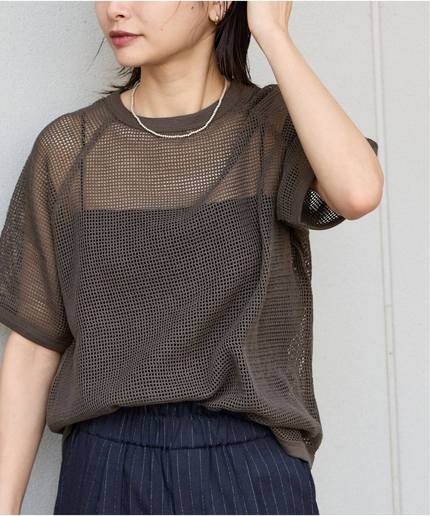 メッシュカットソートップス ≪手洗い可能≫ SHIPS any:〈手洗い可能〉メッシュ シアー ワイド TEE × タンク