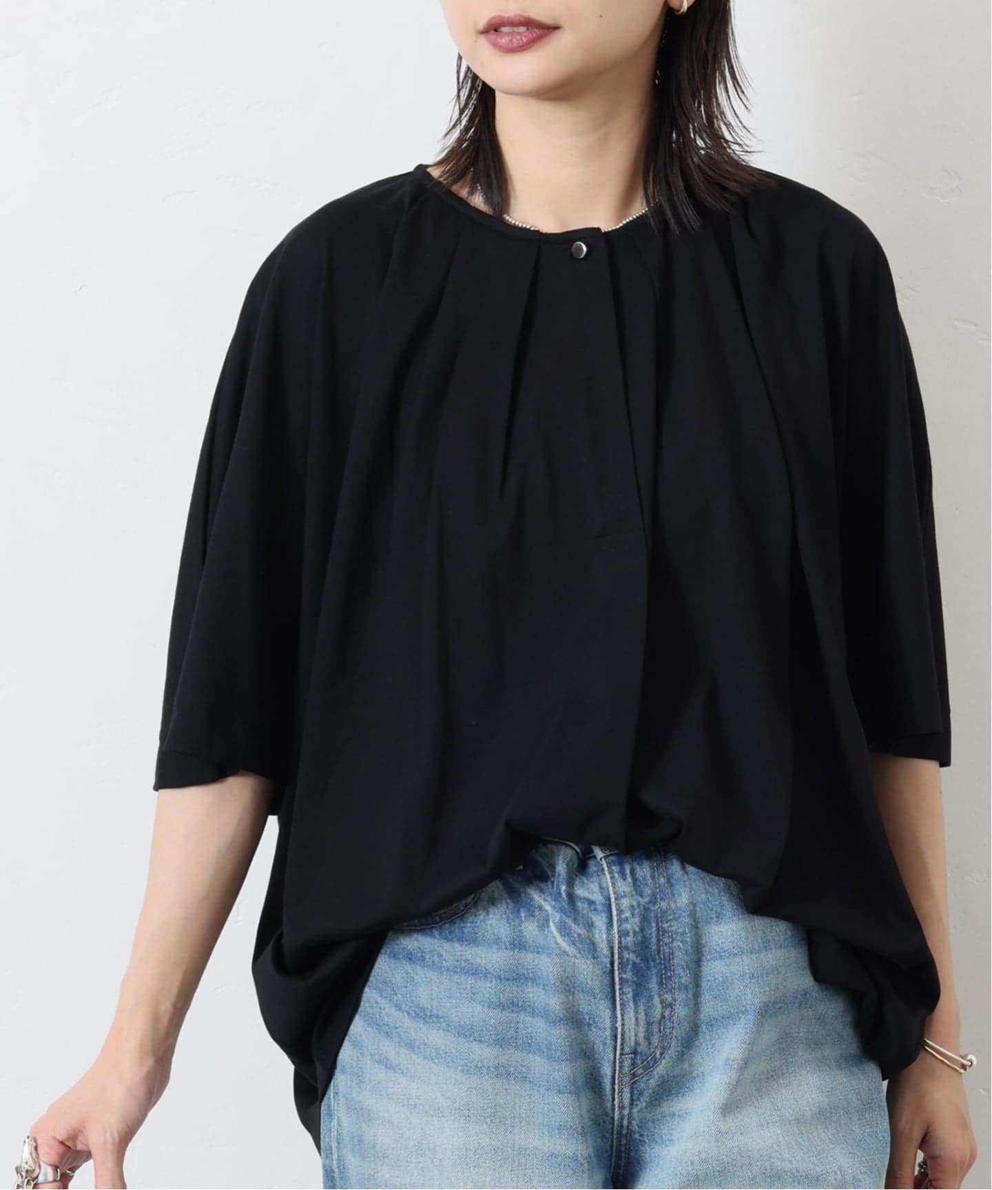 WEB限定》プレーティング天竺タックブラウス（Tシャツ