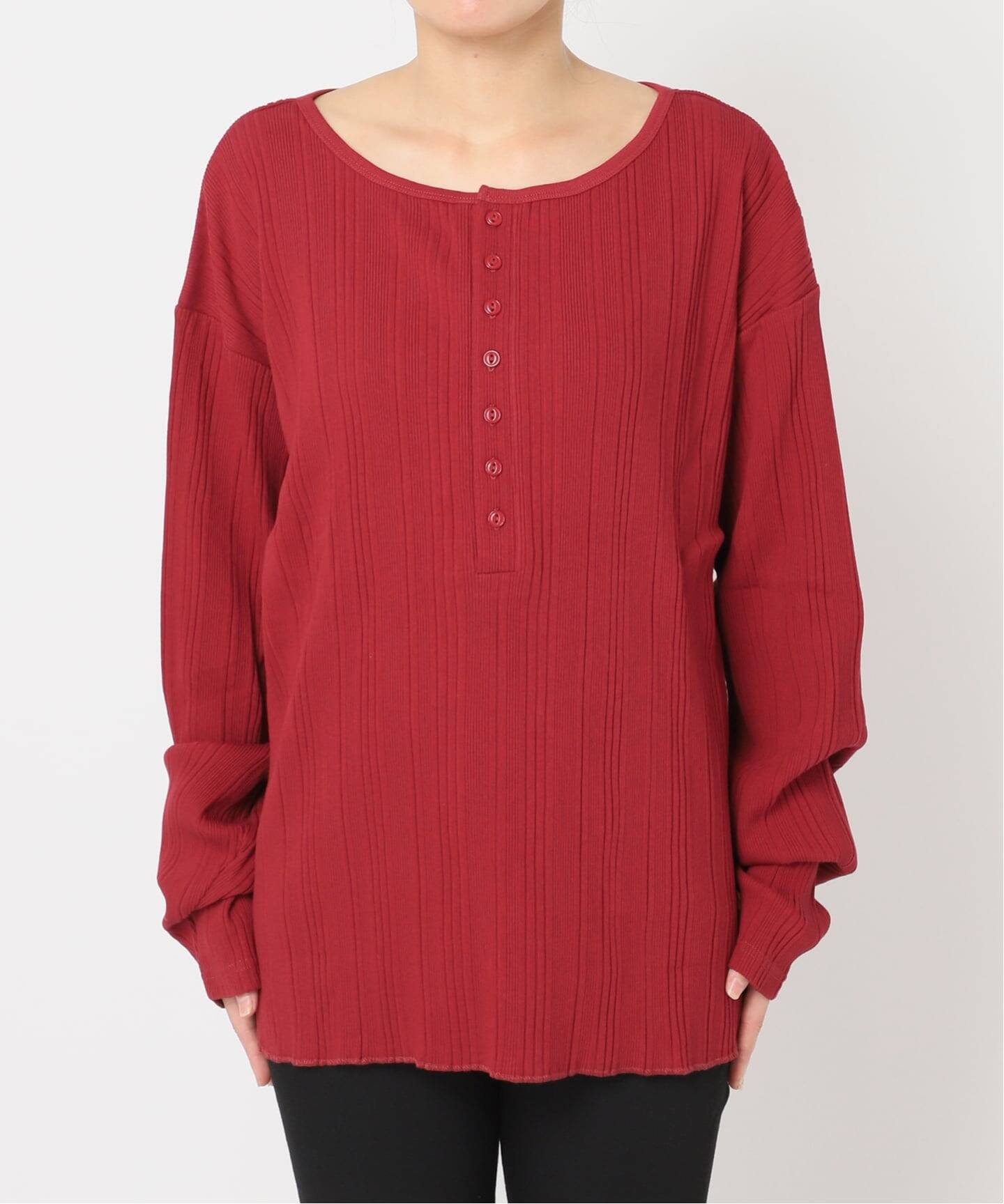 JOURNAL STANDARD (ジャーナルスタンダード) 別注【HEALTH KNIT/ヘルスニット】オフショルダーヘンリーネックPO 25070410001940 レッド FREE 別注【HEALTH KNIT/ヘルスニット】オフショルダーヘンリーネックPO（T