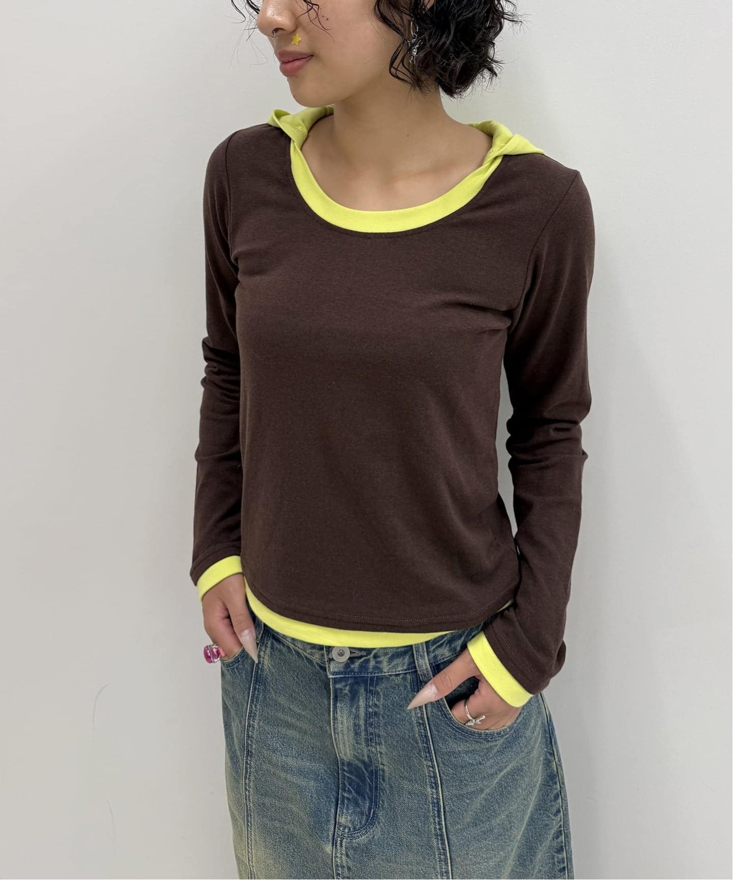 完売商品‼️ oriens レイヤードフーディーロングスリーブトップス レイヤードフーディーロングスリーブトップス（Tシャツ