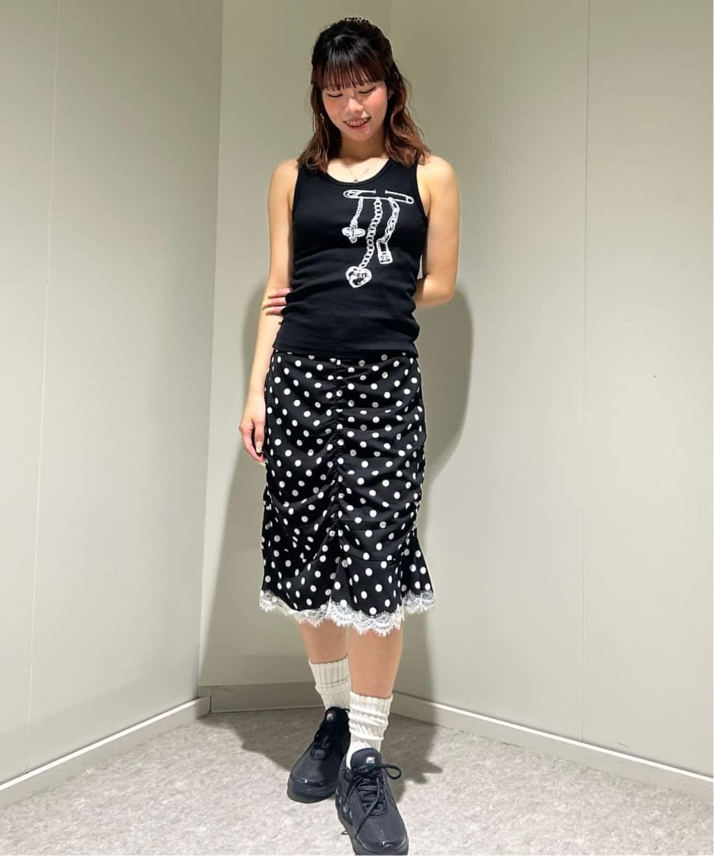 グラフィックプリント タンクトップ 黒 FUNALIVE タンクトップ 天竺 ピグメント プリントノースリーブ