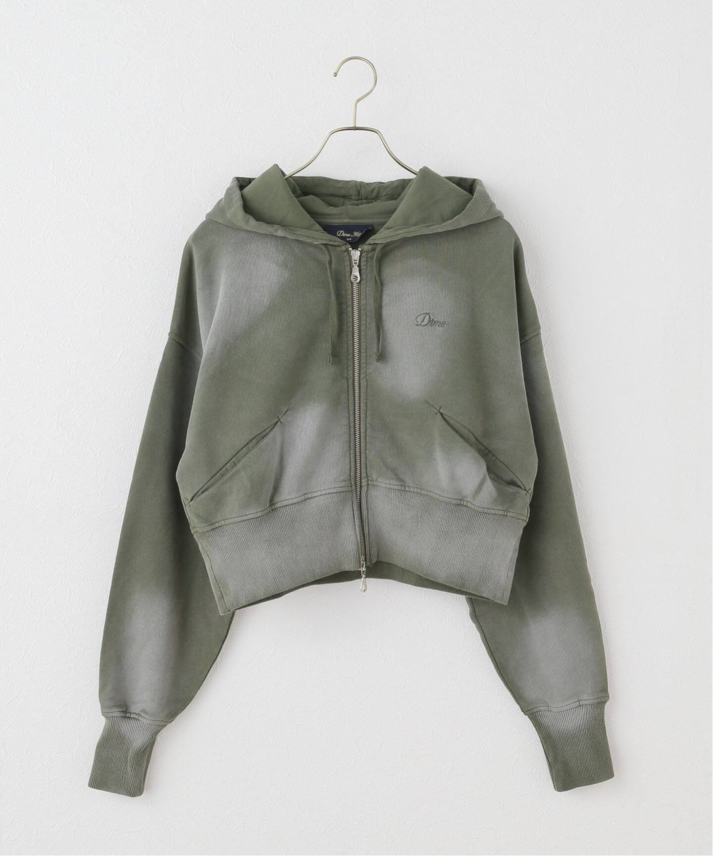 Dime ジップアップパーカー オリーブ Dime Cursive Zip Hoodie | アーミーグリーン - HORRIBLE'S PROJECT