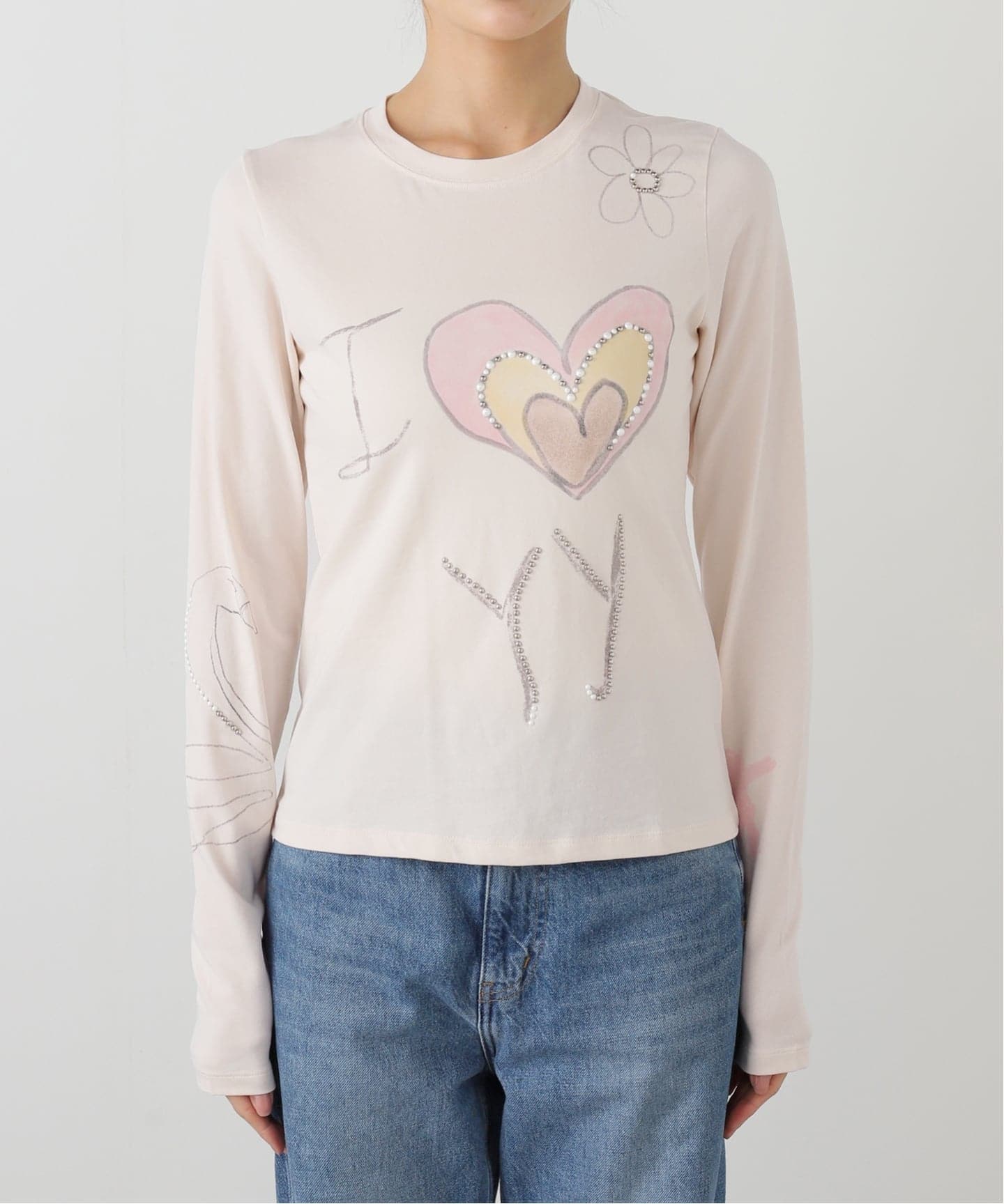 OPEN YY / オープンワイワイ】 Knitted BEADED I LOVE YY TEE