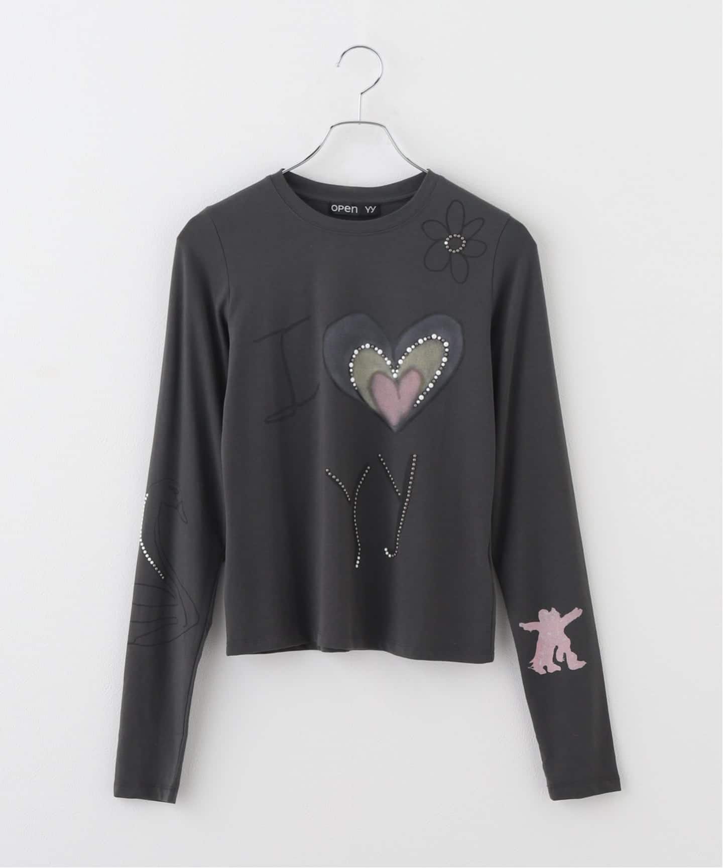 OPEN YY / オープンワイワイ】 Knitted BEADED I LOVE YY TEE