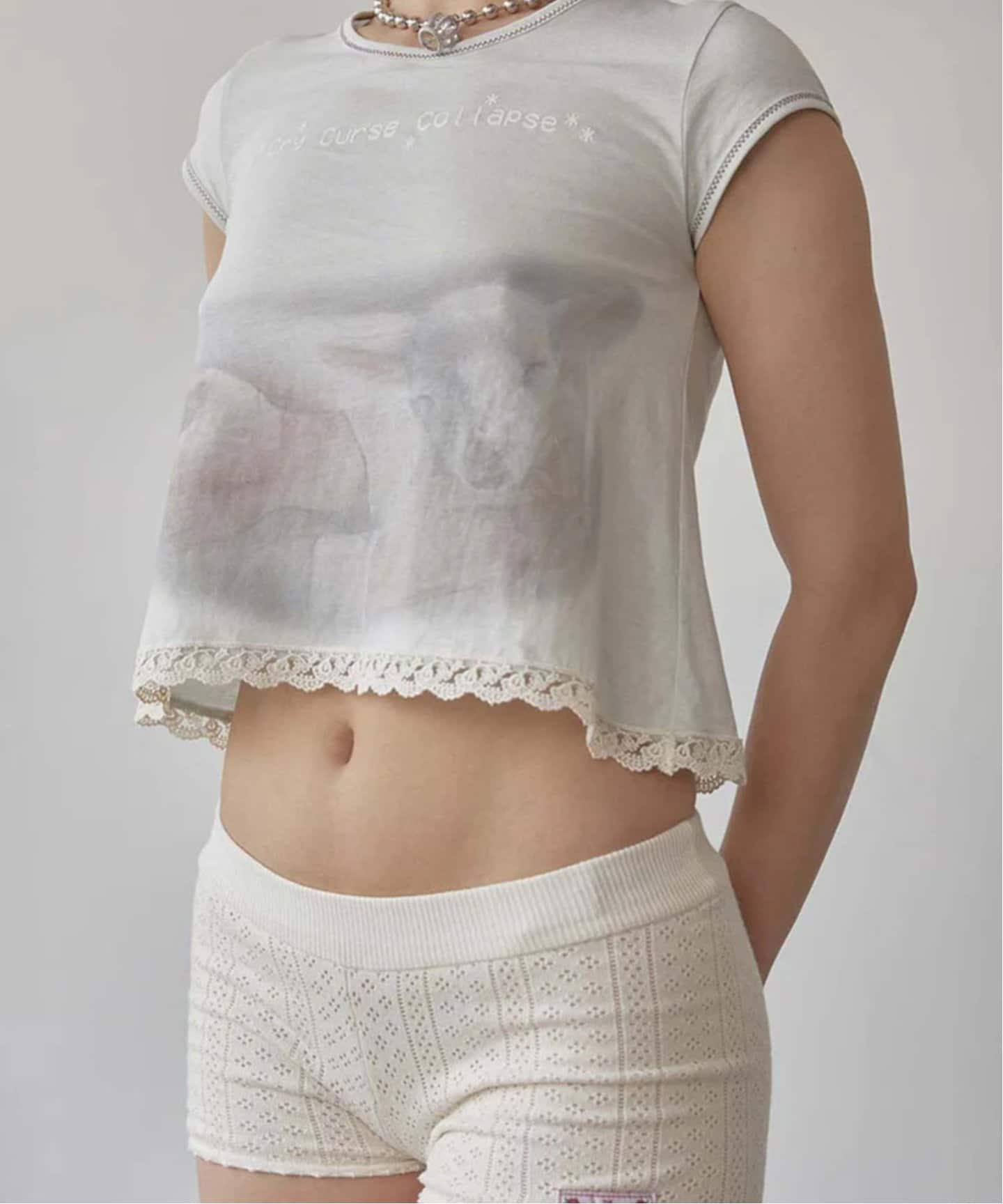 SCULPTOR/スカルプター】 Lace Crop Baby Tee SC25S257PKS（T