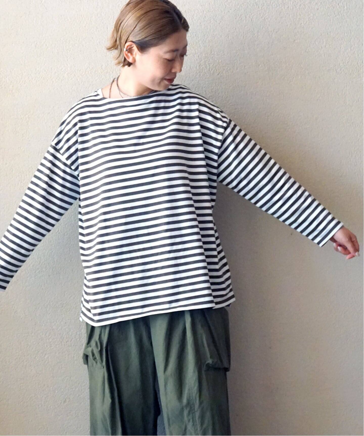 コットンボーダー ボートネックプルオーバー（Tシャツ／カットソー