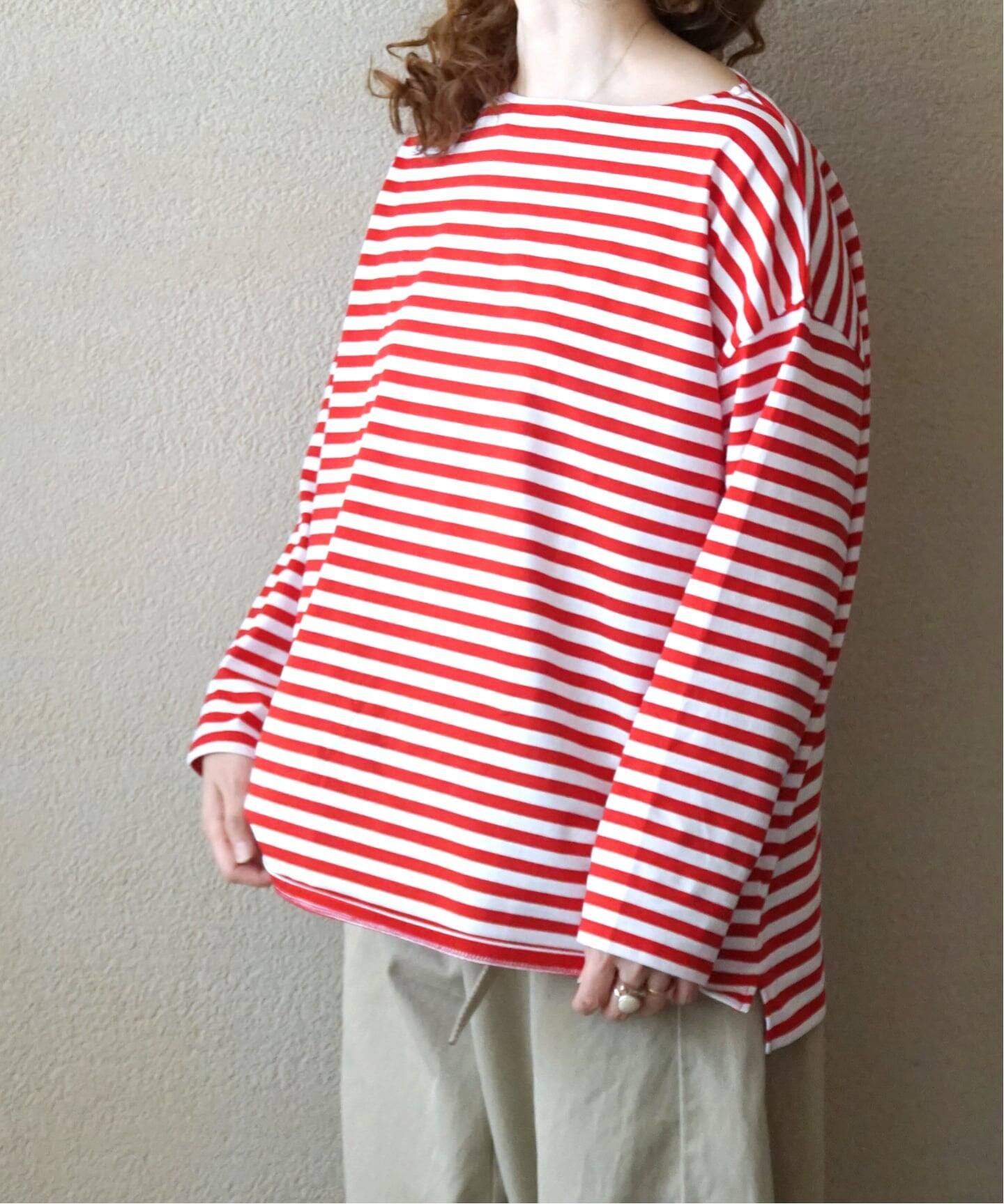 コットンボーダー ボートネックプルオーバー（Tシャツ／カットソー 