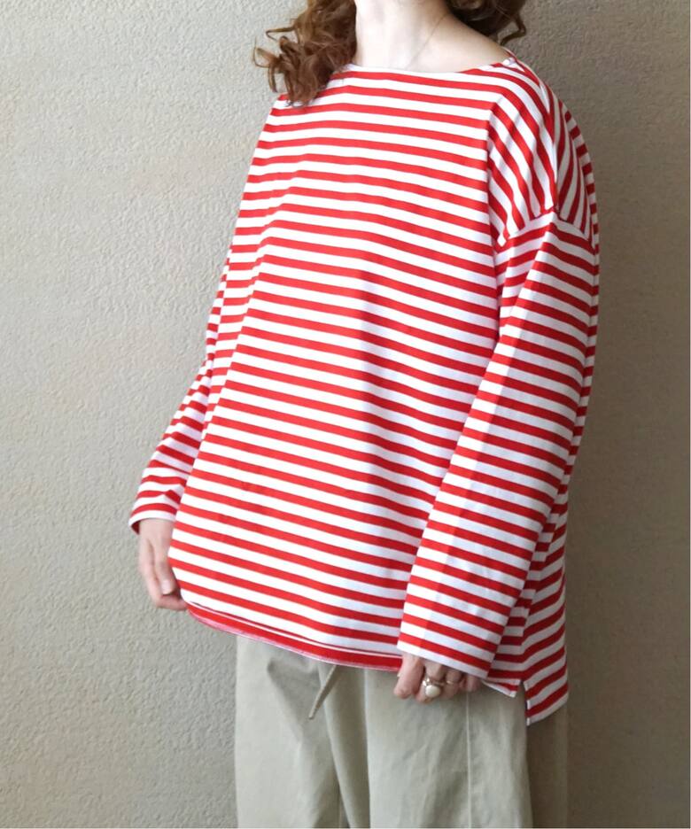 コットンボーダー ボートネックプルオーバー（Tシャツ／カットソー 