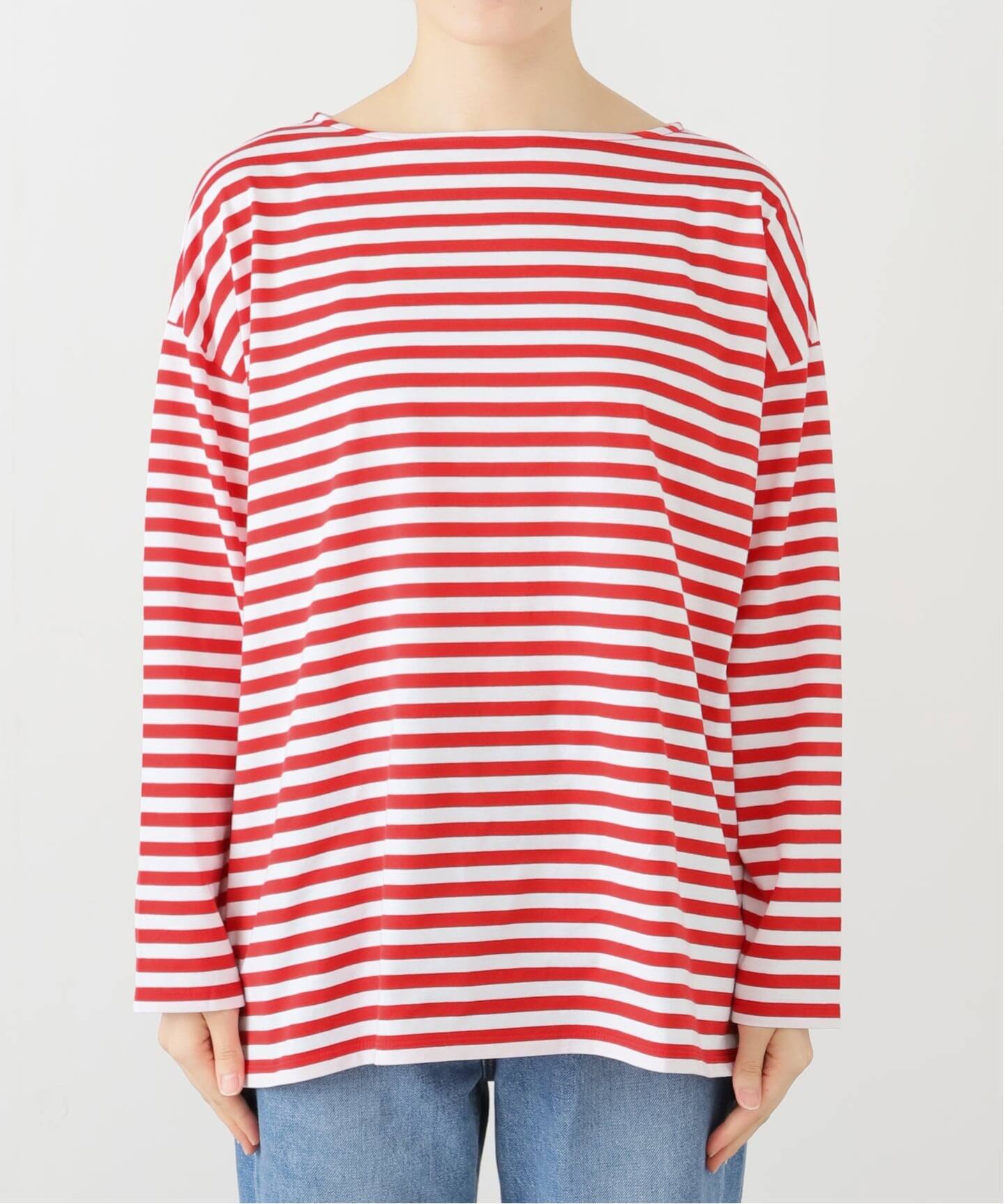 コットンボーダー ボートネックプルオーバー（Tシャツ／カットソー