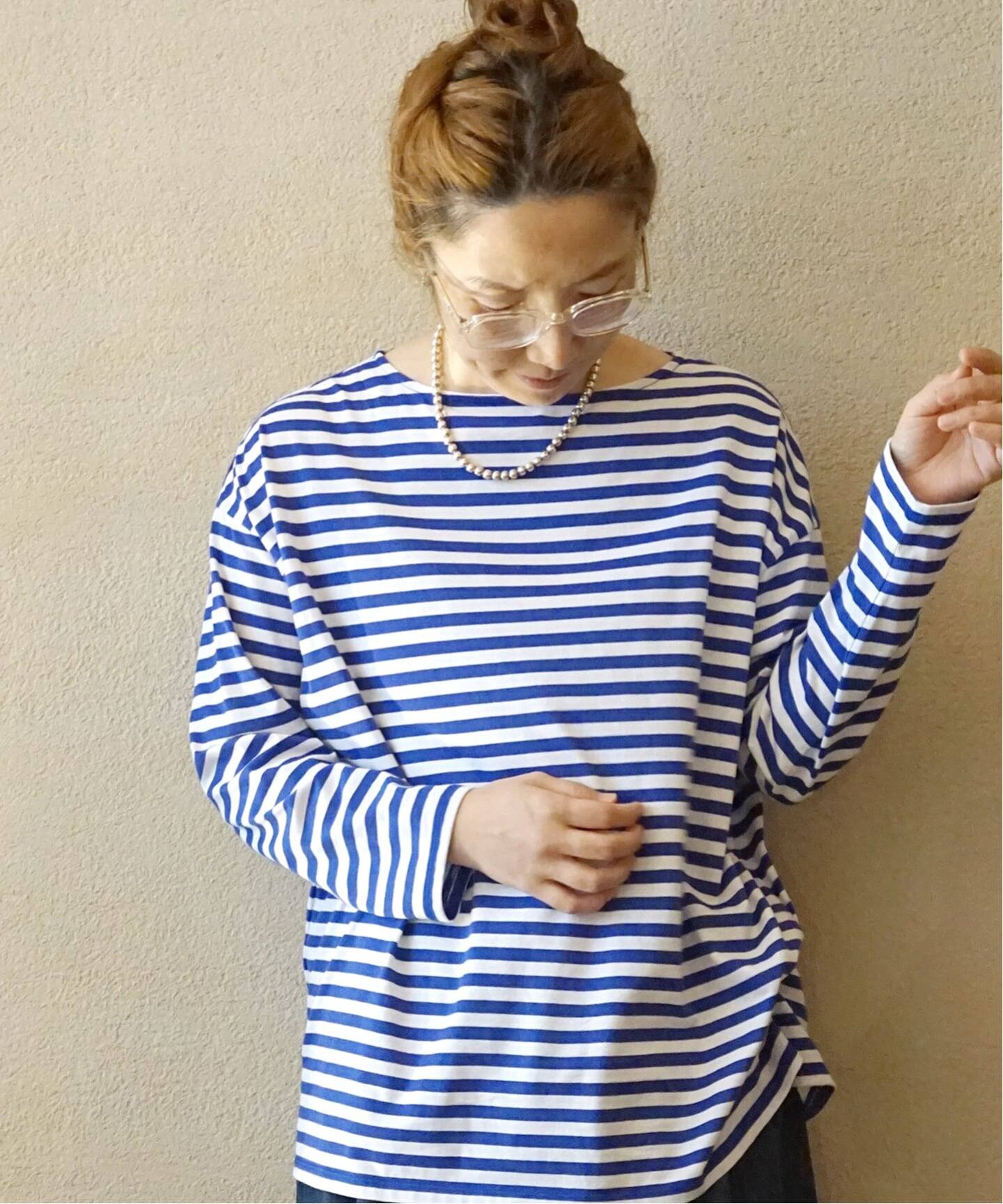 コットンボーダー ボートネックプルオーバー（Tシャツ／カットソー 
