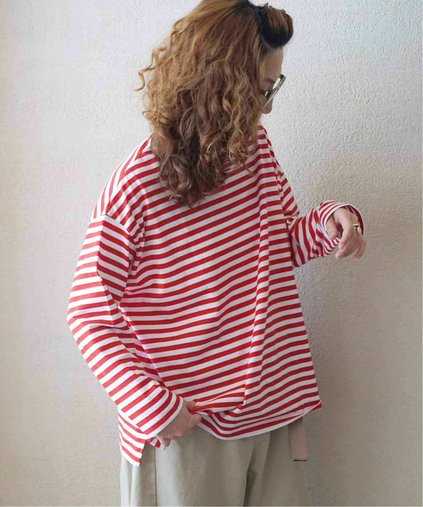 ジャーナルスタンダードラックス　コットンボーダーボートネックプルオーバー　黒 コットンボーダー ボートネックプルオーバー（Tシャツ