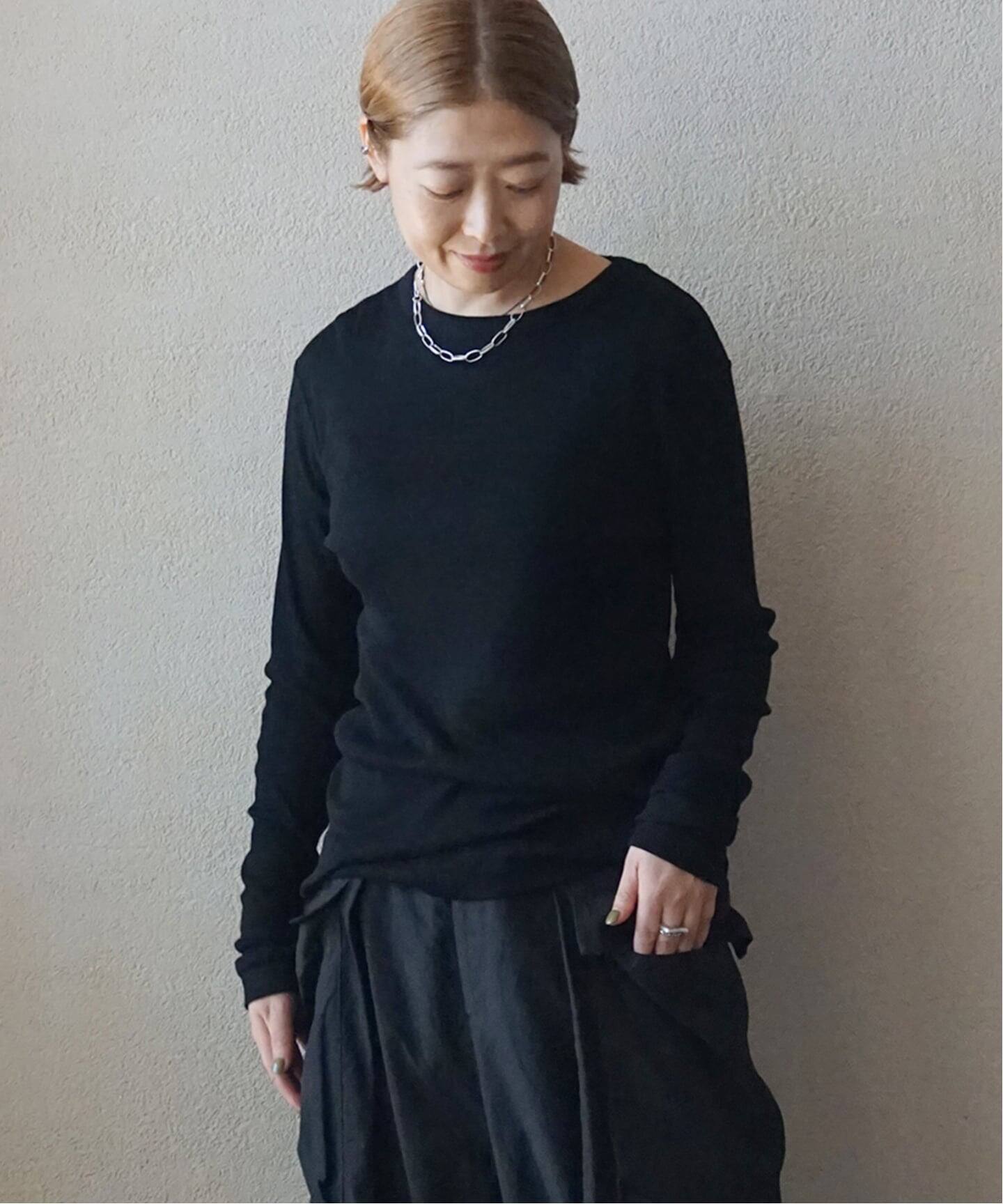 JS LUXE テレコクルーネックプルオーバー　ブラック テレコ クルーネックプルオーバー（Tシャツ／カットソー）｜journal