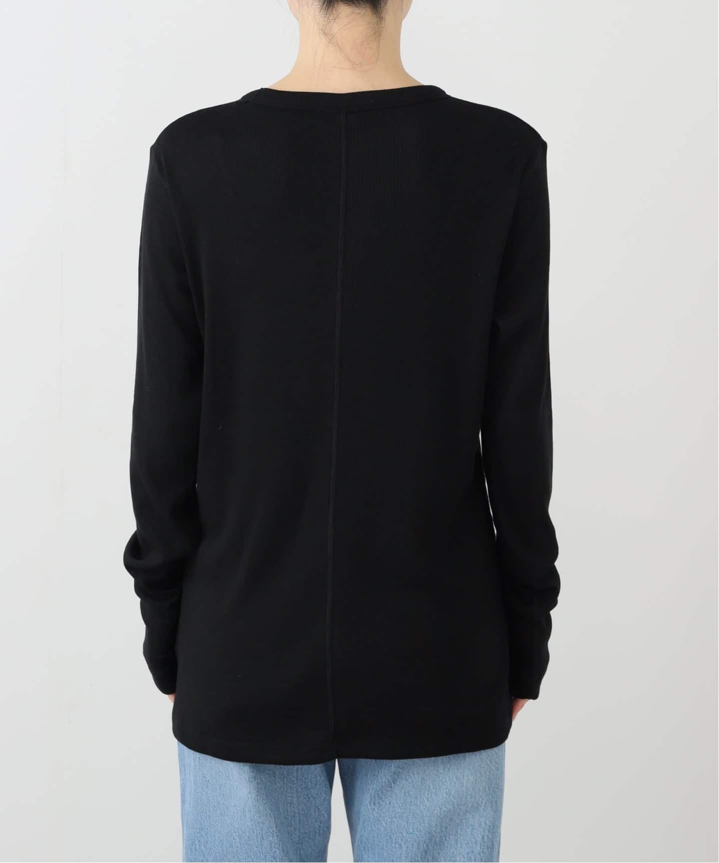 JS LUXE テレコクルーネックプルオーバー　ブラック テレコ クルーネックプルオーバー（Tシャツ／カットソー）｜journal