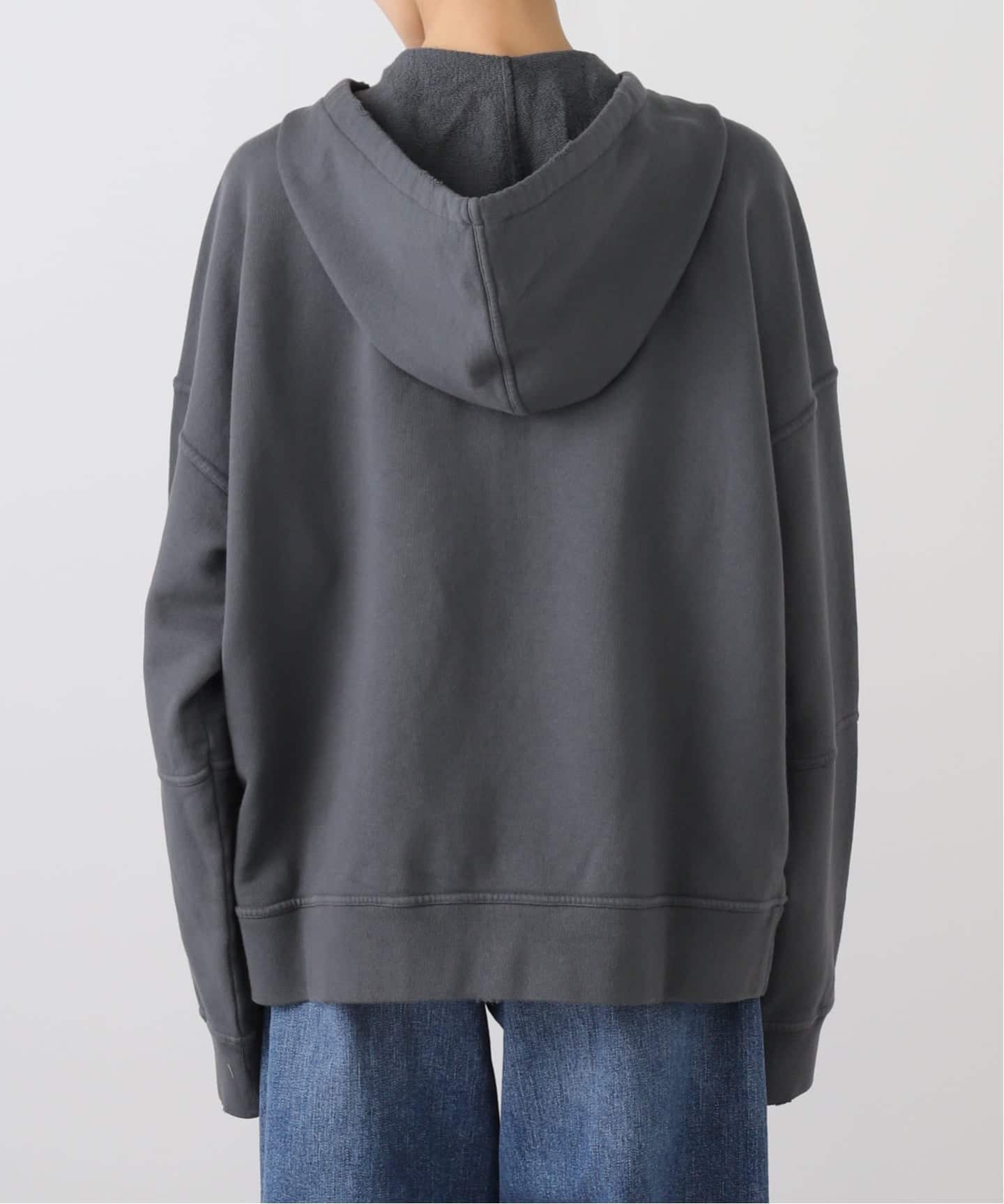 ゴールデングース　ロングパーカー ファスナー＆刺繍入りフード クロップドパーカー コットン（ダークブルー）