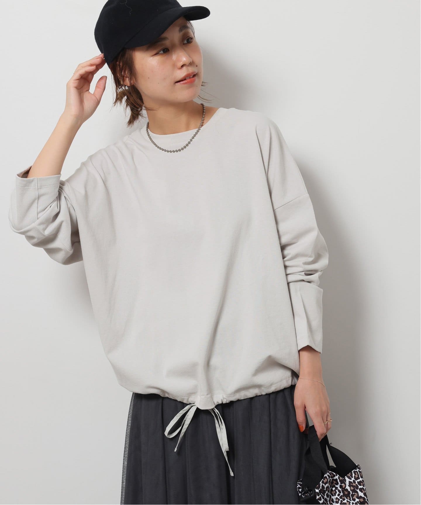 ジャーナルスタンダードレリューム　ギャザーヘムロングスリーブ　グレー 追加2》ギャザーヘムショートスリーブTシャツ（Tシャツ