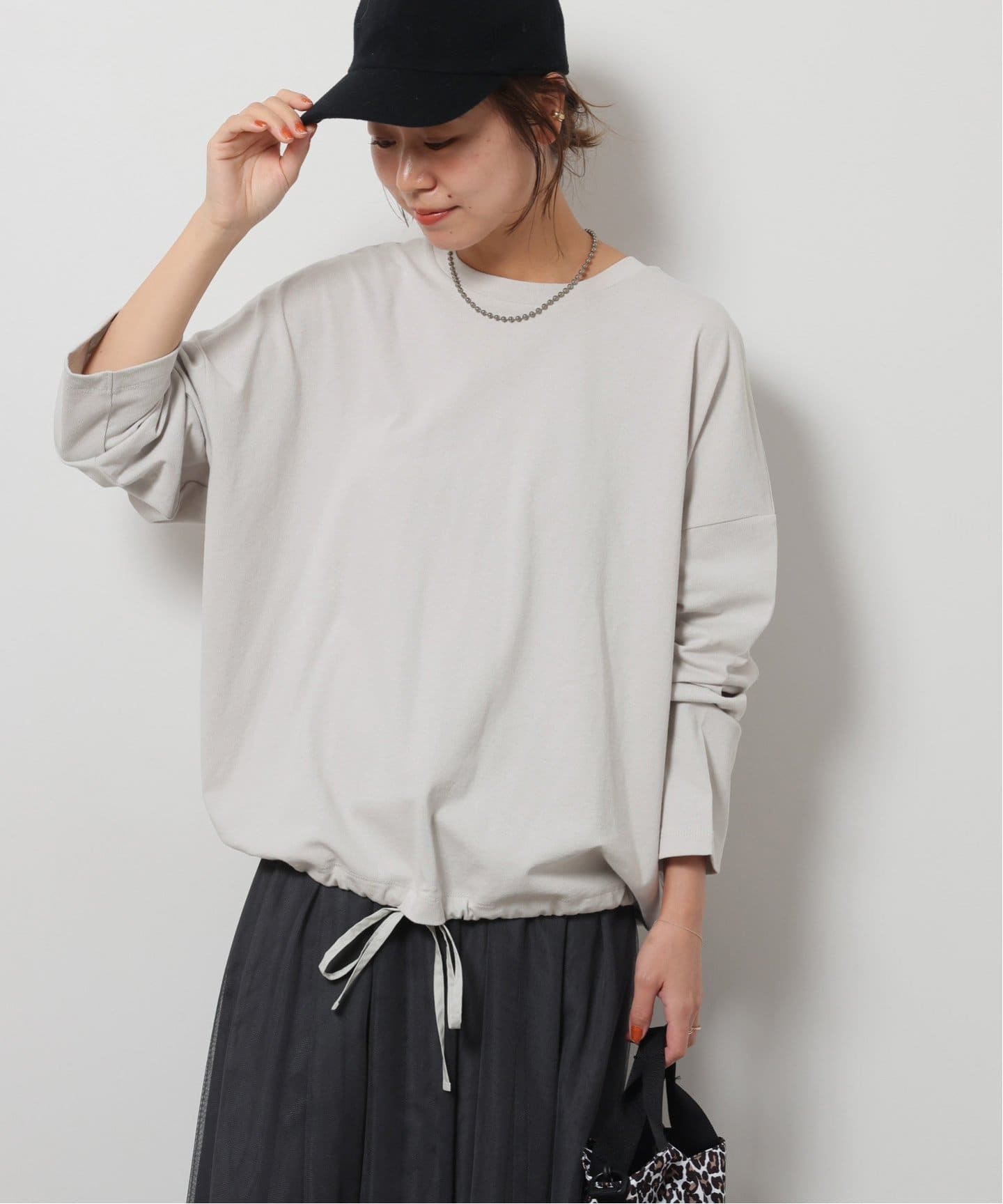 ジャーナルスタンダードレリューム　ギャザーヘムロングスリーブ　グレー 追加予約》ギャザーヘムロングスリーブ（Tシャツ／カットソー
