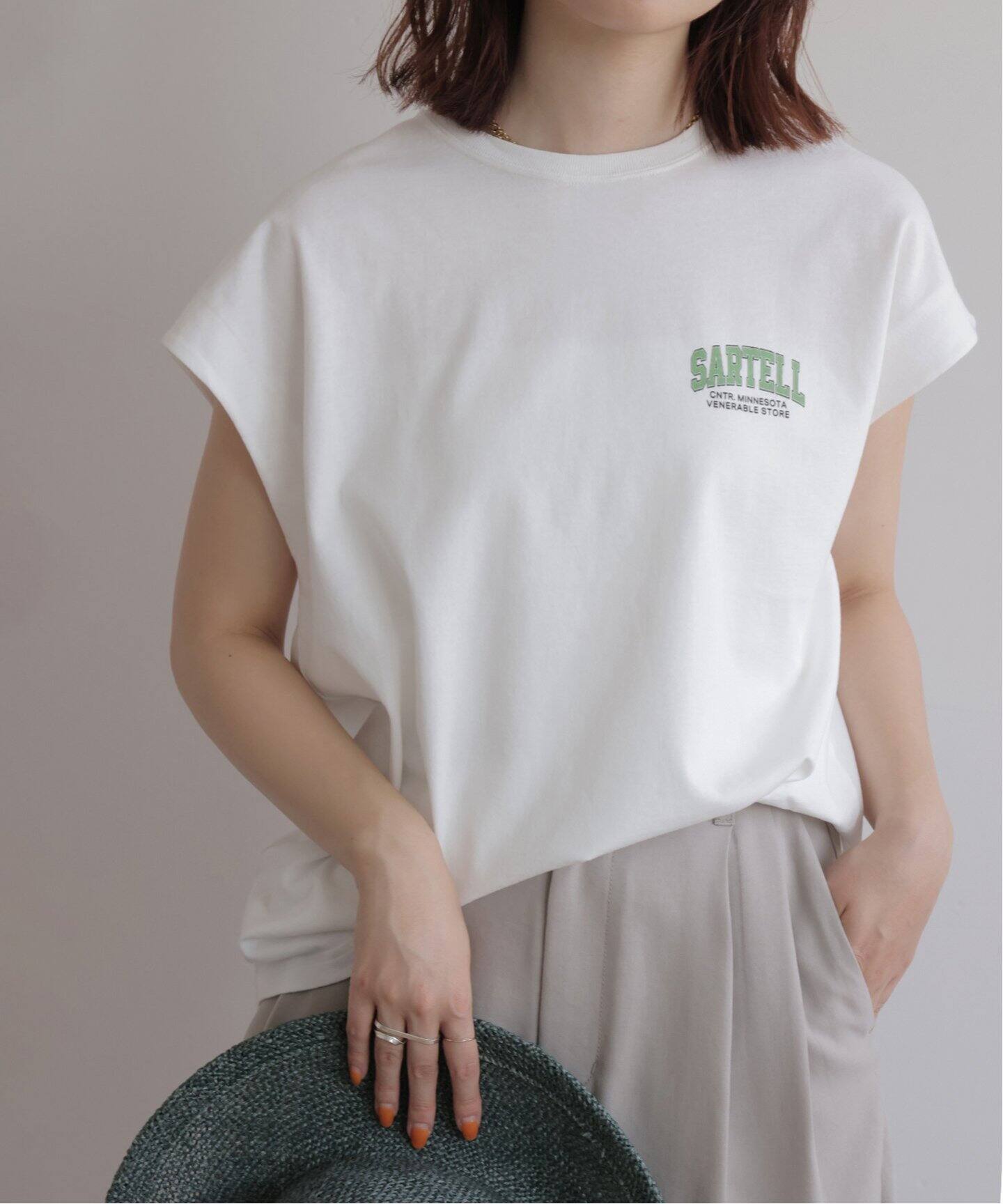 JOURNAL STANDARD relume フレンチスリーブ リブTシャツ白 フレンチスリーブロゴTシャツ（Tシャツ／カットソー）｜JOURNAL