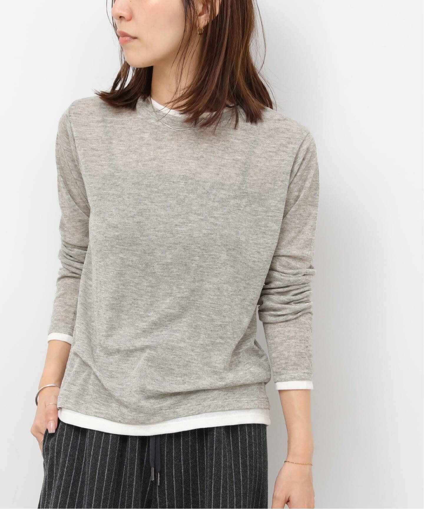 yori しっとりレイヤードロンTee チャコールグレー　38 ETRE TOKYO tシャツ 「ZOZO限定カラー」ヘンリーネックレイヤード