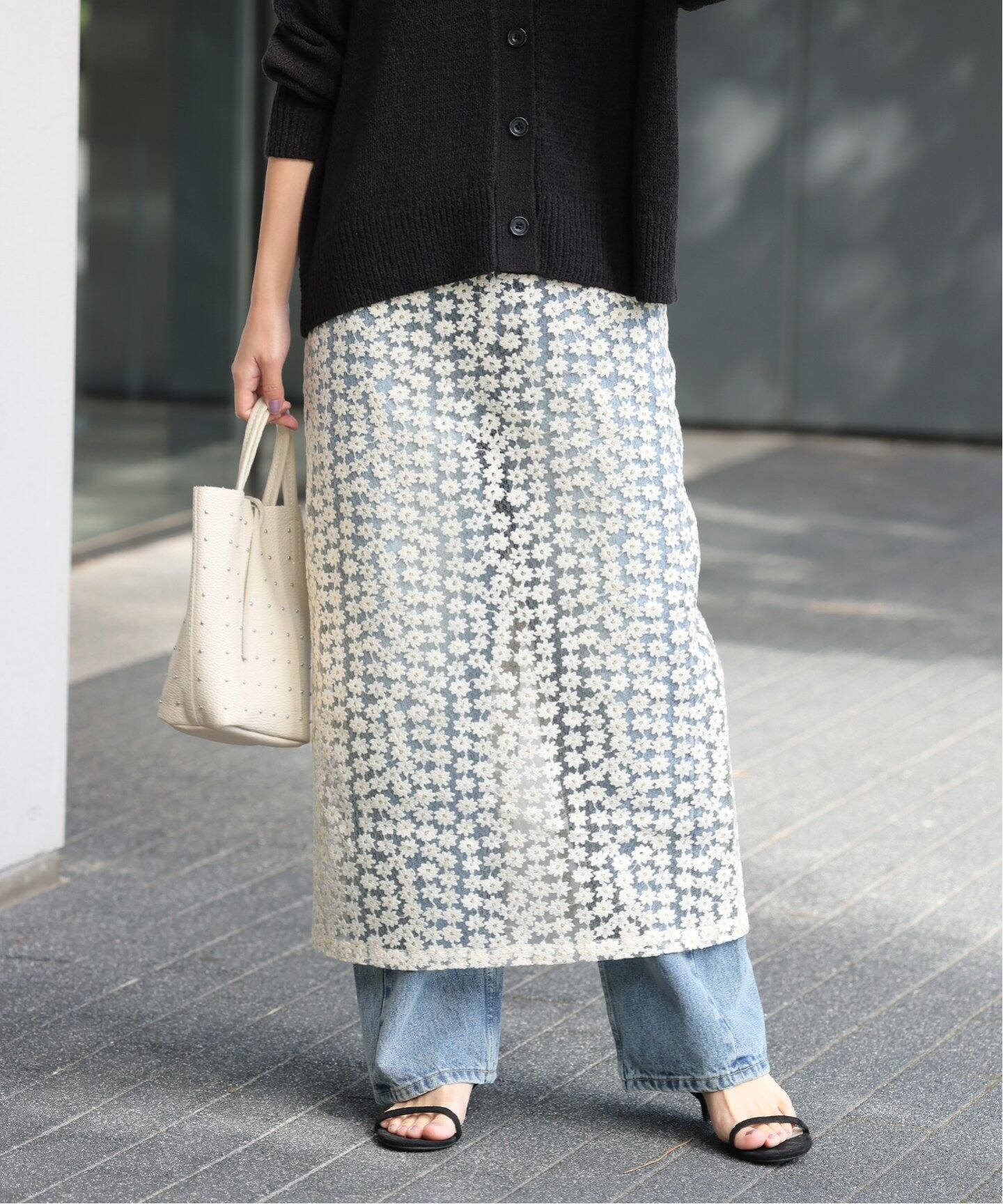 journal standard relume レース　ロングスカート フラワーレースナロースカート（ロング・マキシ丈スカート