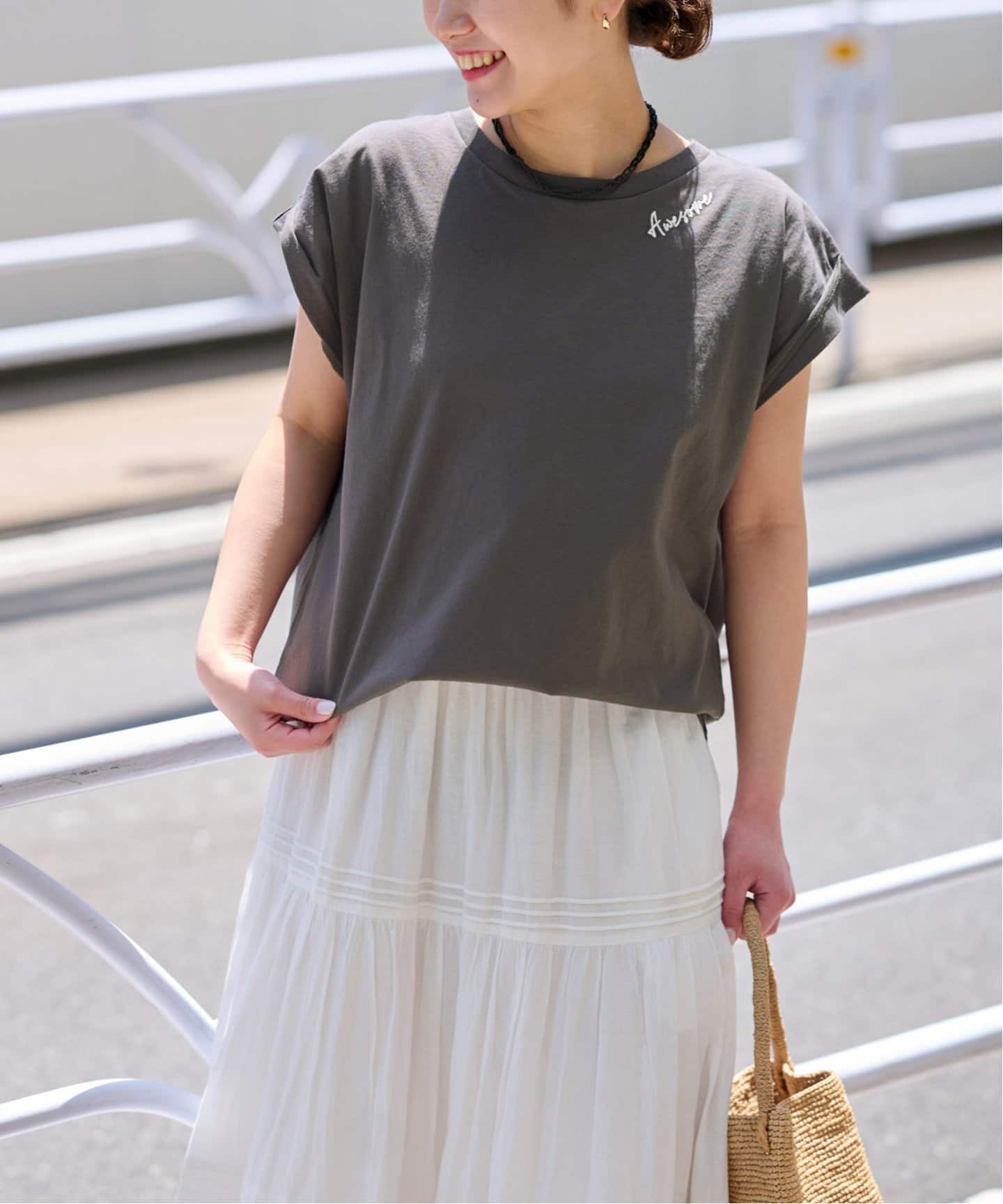 ➀【JOURNAL STANDARD relume】白 刺繍ロゴフレンチTEE 追加2》刺繍ロゴフレンチTEE｜ジャーナルスタンダード