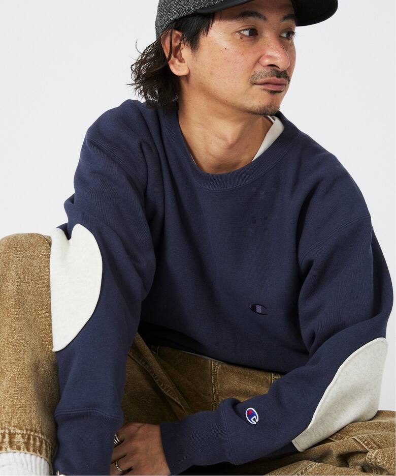 CHAMPION / チャンピオン 別注 R/W エルボーパッチ クルーネック  
