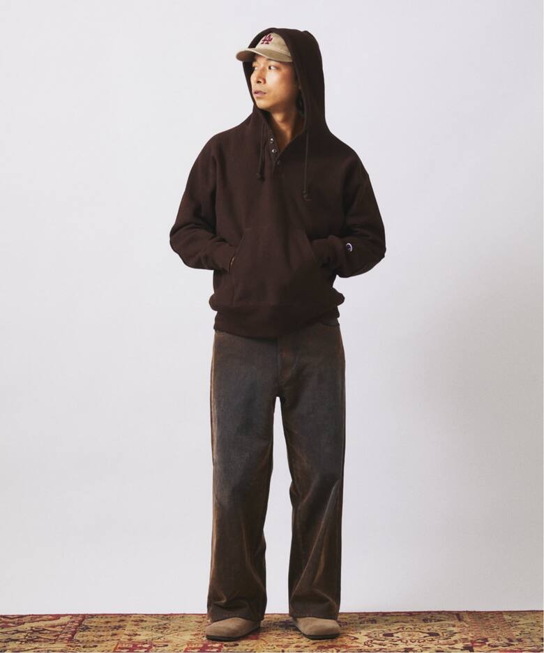 CHAMPION / チャンピオン 別注 R/W エルボーパッチ ヘンリーネック 