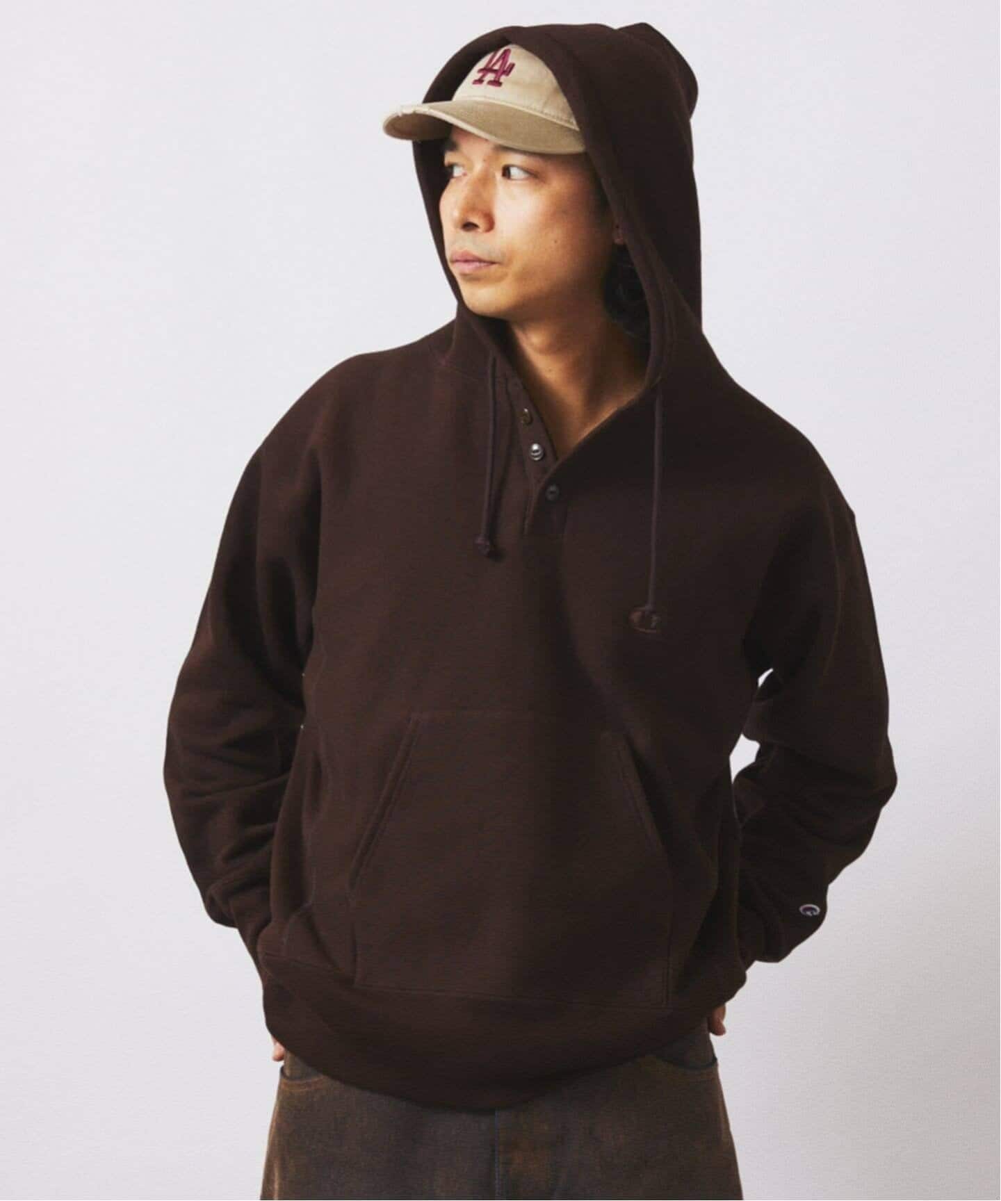 CHAMPION / チャンピオン 別注 R/W エルボーパッチ ヘンリーネック