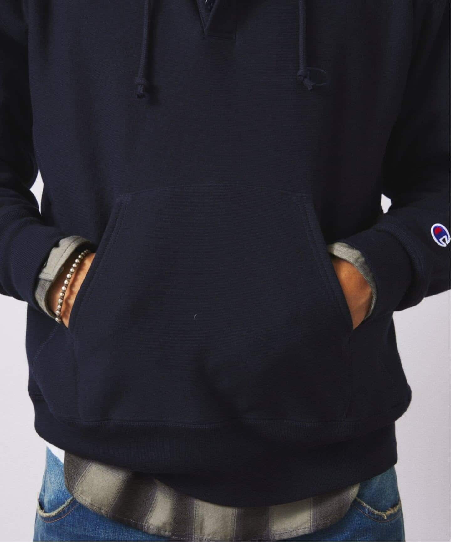 CHAMPION / チャンピオン 別注 R/W エルボーパッチ ヘンリーネック