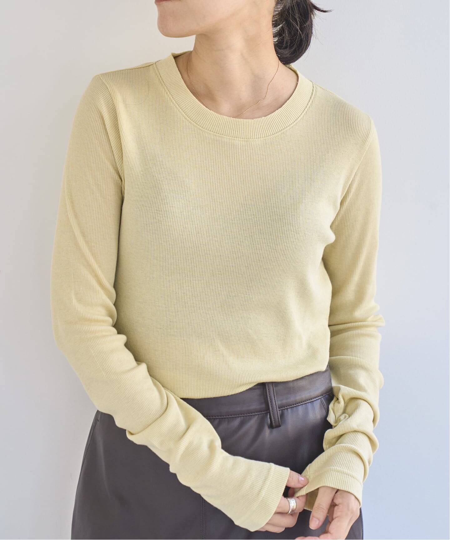追加》コットンカシミヤテレコクループルオーバー（Tシャツ