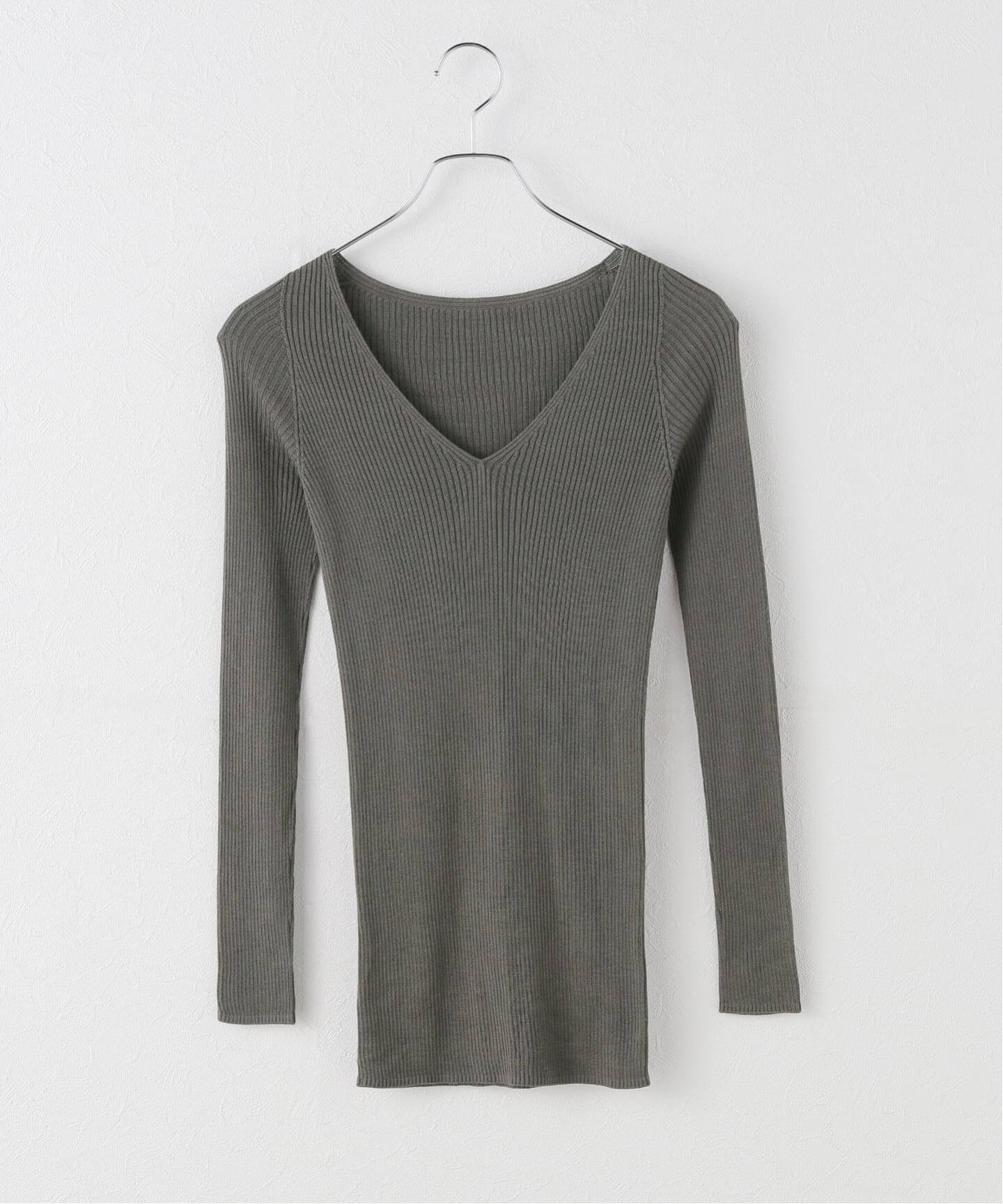 シルク混リブVネックプルオーバー（ギフト巾着付き）（Tシャツ