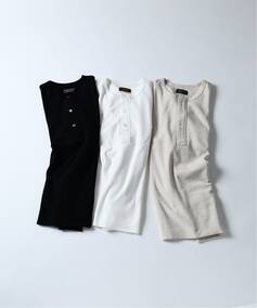 J.S.Homestead / コットンリネン ワッフル ヘンリーネックロンT（T 