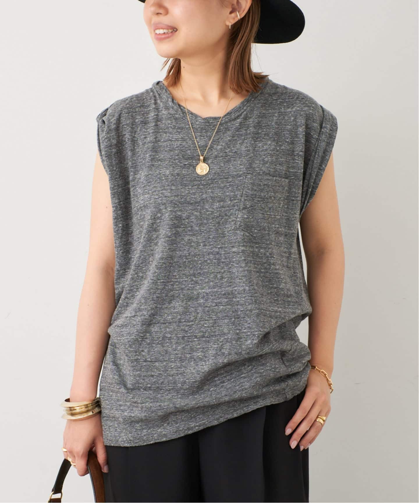Deuxieme Classe W COTTON タンクトップ ブラック TWIST タンクトップ（Tシャツ／カットソー）｜Deuxieme Classe